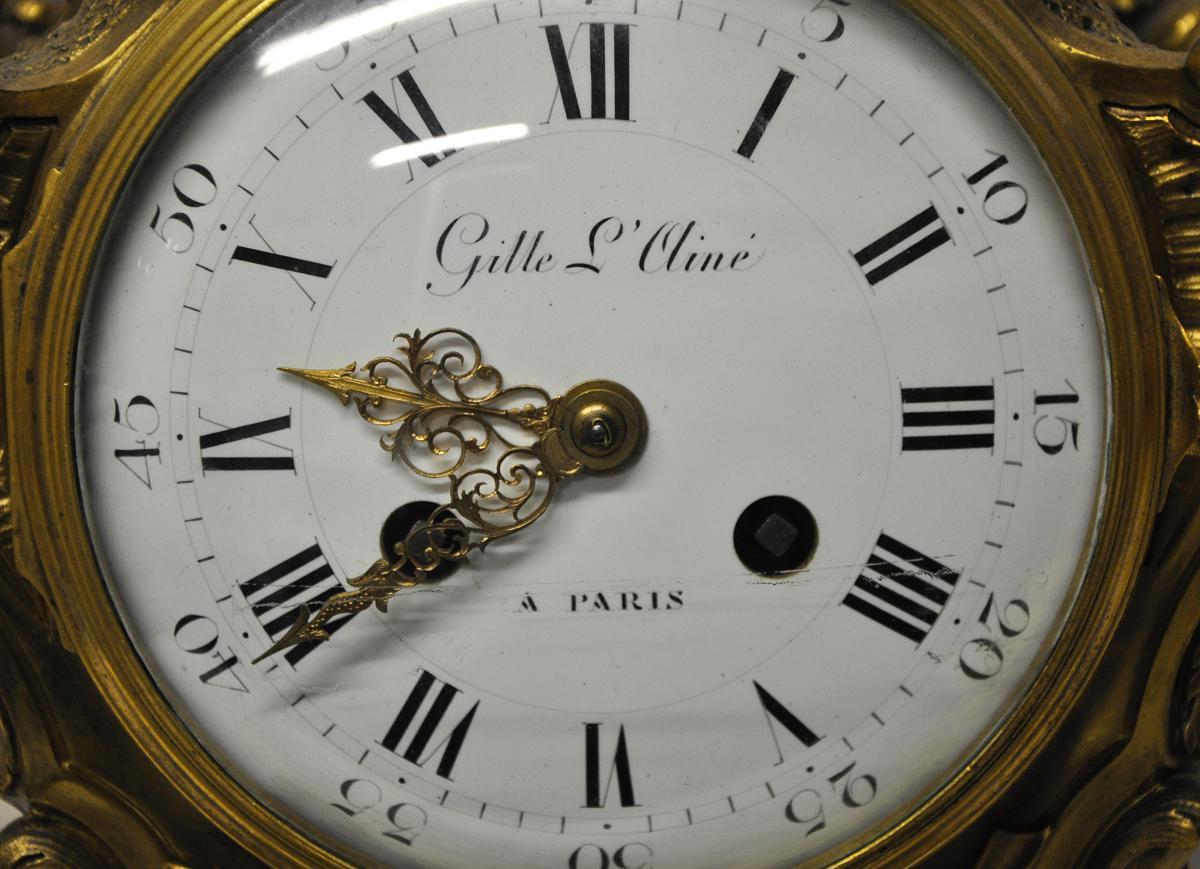 Louis XV Ormolu Uhr von Gille l'Ainé (Französisch) im Angebot