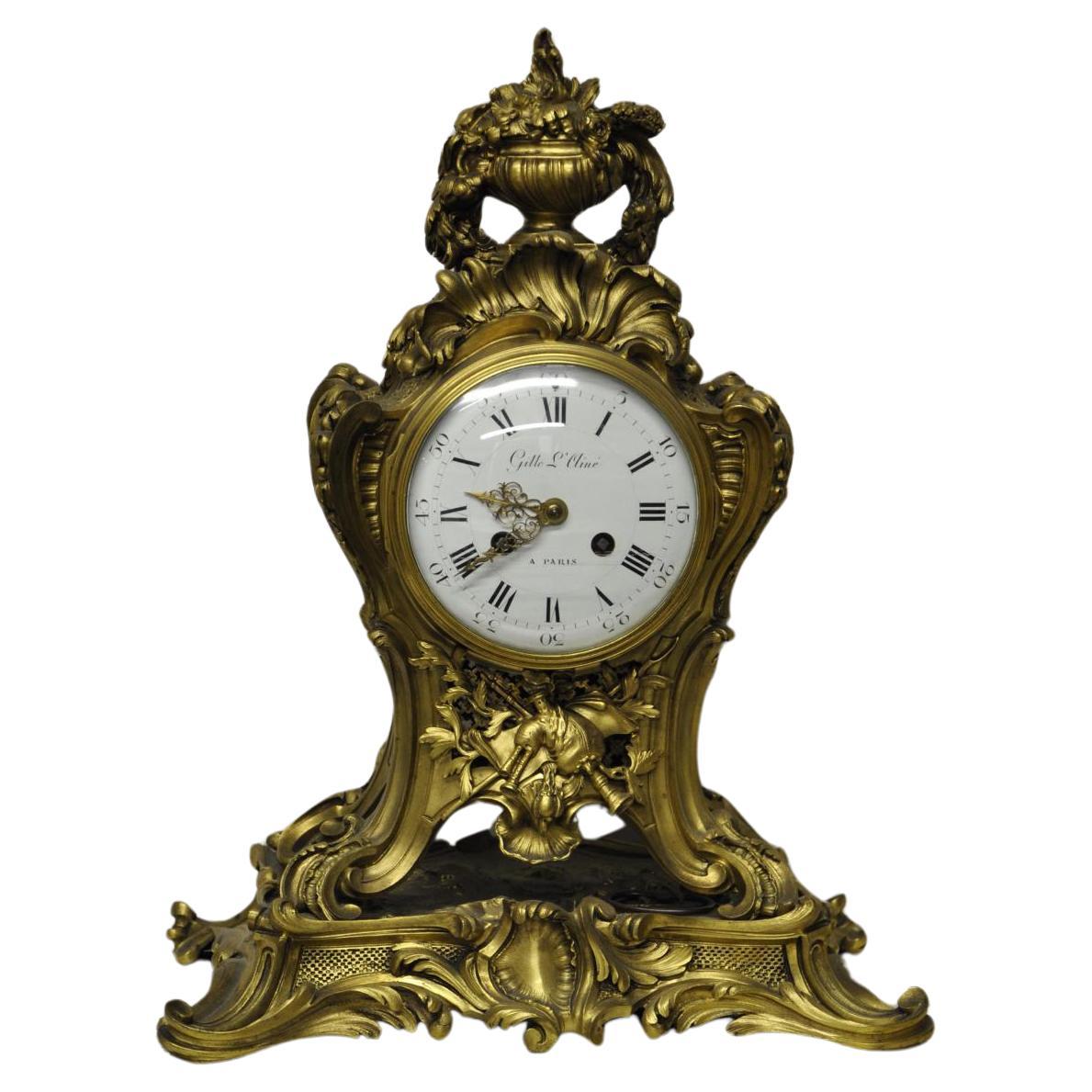 Louis XV ormolu clock by Gille l'Ainé For Sale