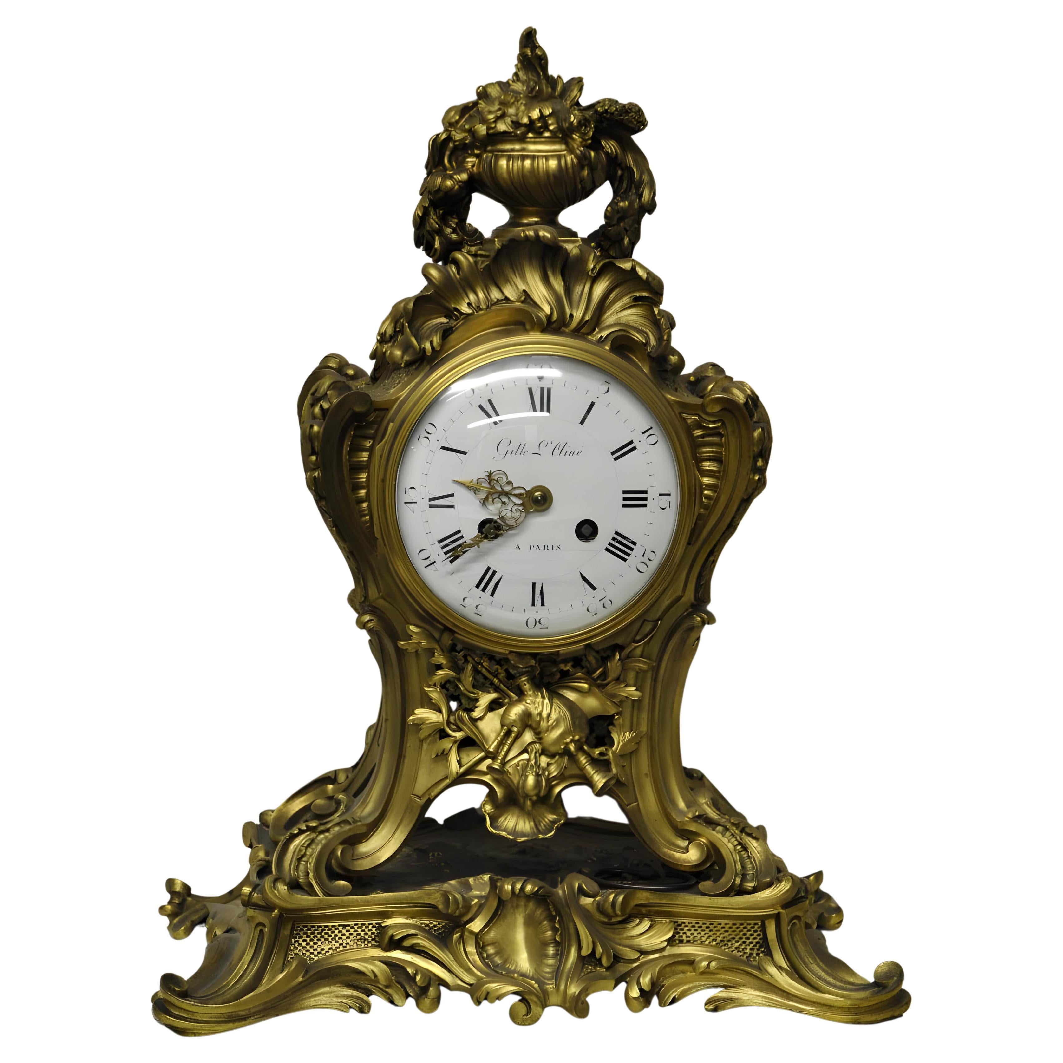 Louis XV Mantel Clock by Gille L'Aîné, Bronze, 19th Century, France