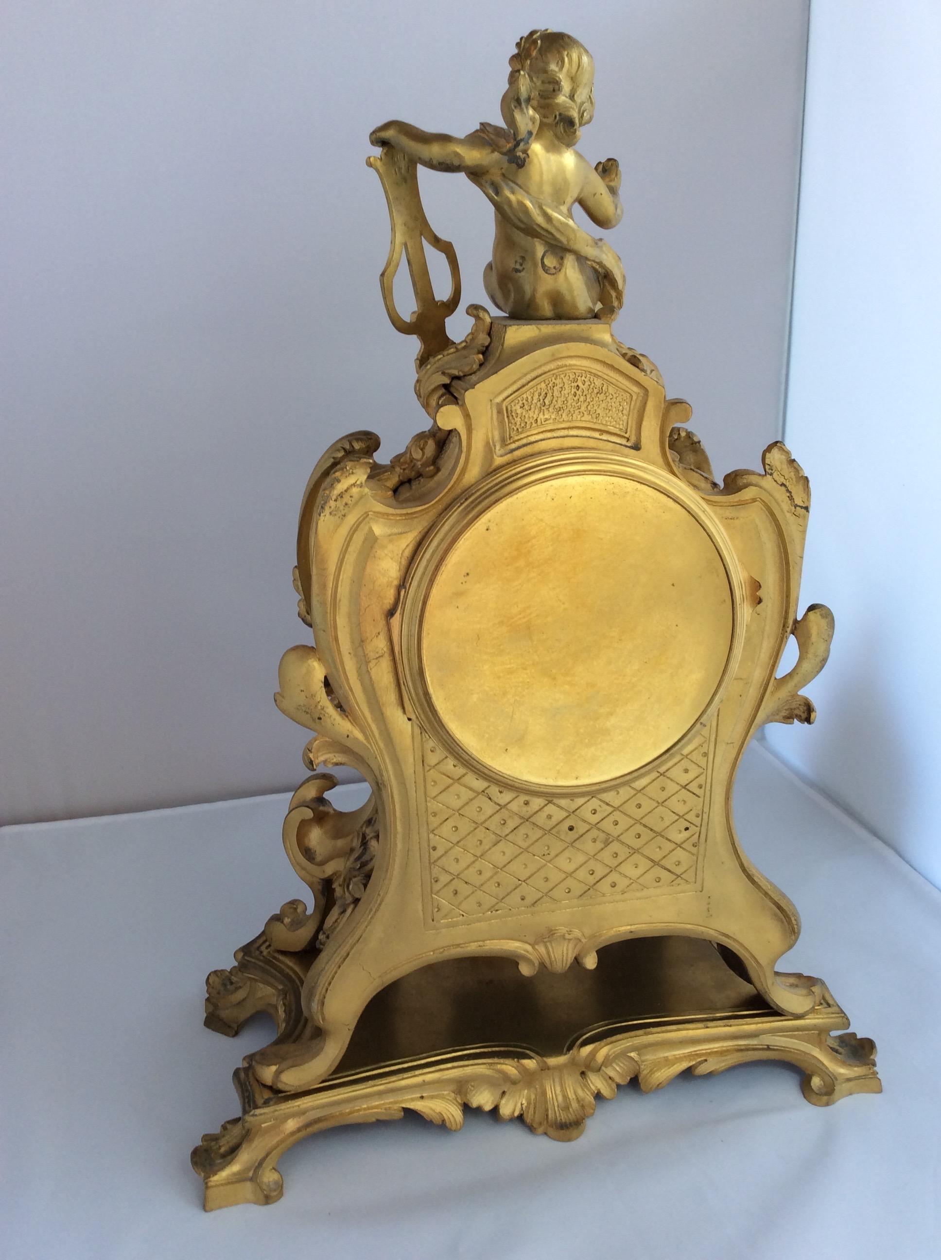 19th Century French Rococo Ormolu Mantel Clock Set After Meissonnier, Samuel Marti  For Sale