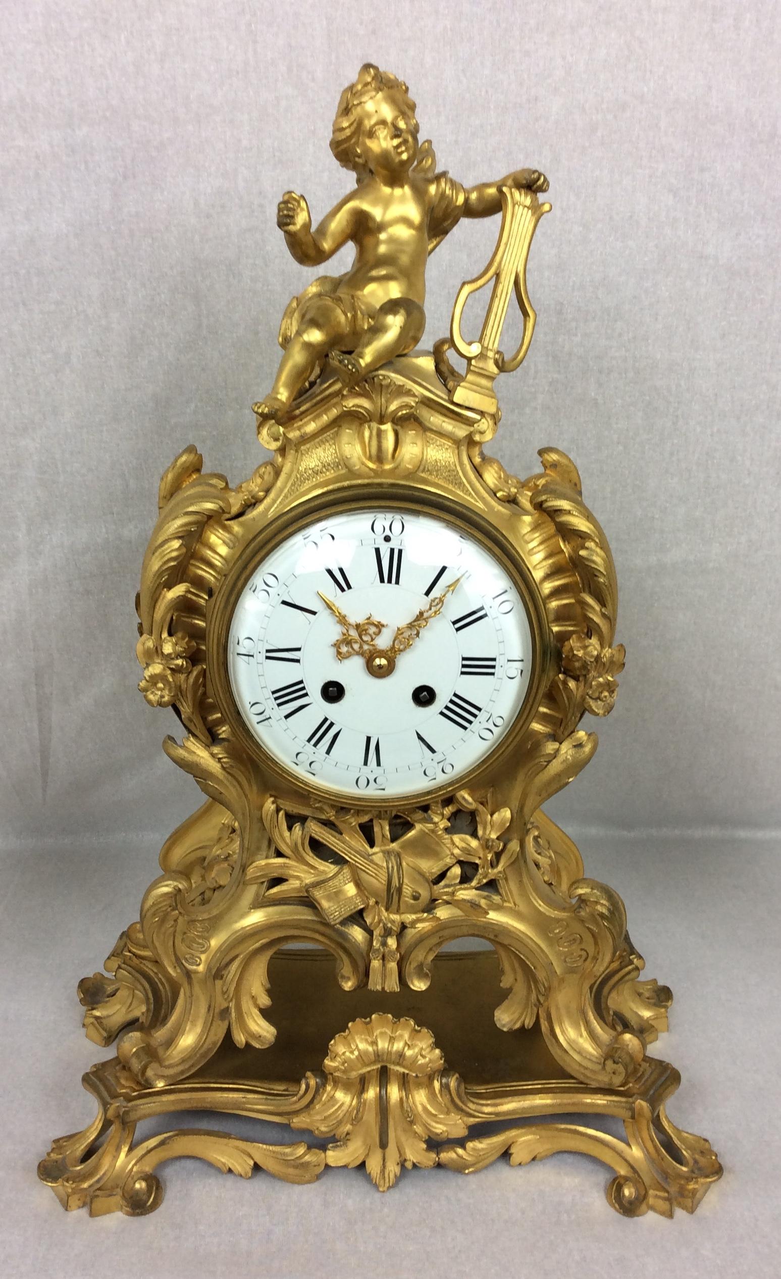 French Rococo Ormolu Mantel Clock Set After Meissonnier, Samuel Marti  For Sale 1
