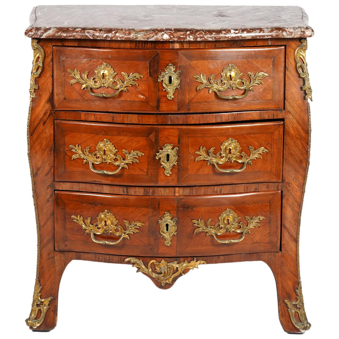 Louis XV Ormolu Mounted Serpentine Front Kingwood and Tulipwood Commode, 18th C