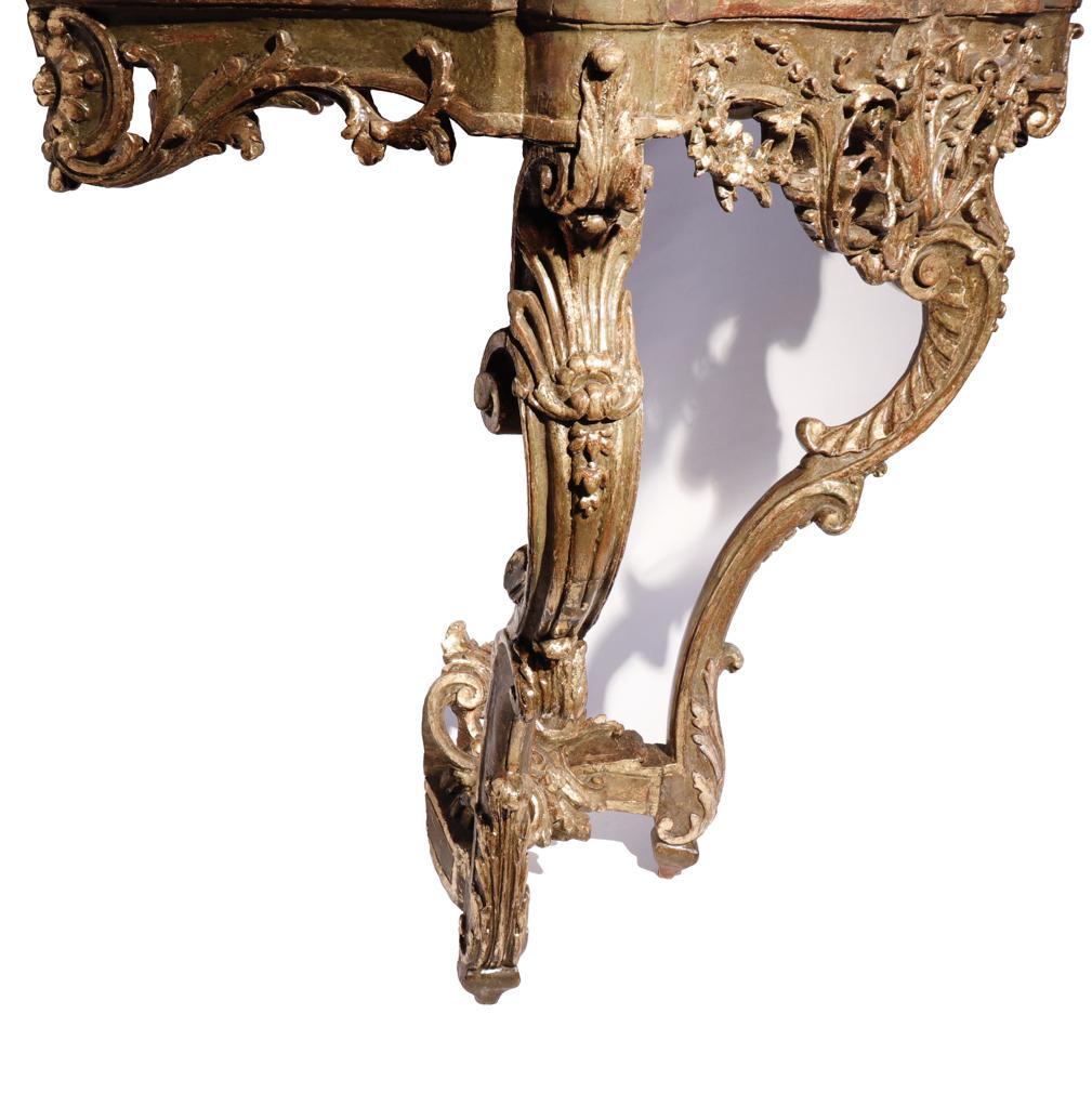 Louis XV Painted and Parcel Gilt Oak Marble Top Console In Good Condition For Sale In New York, NY