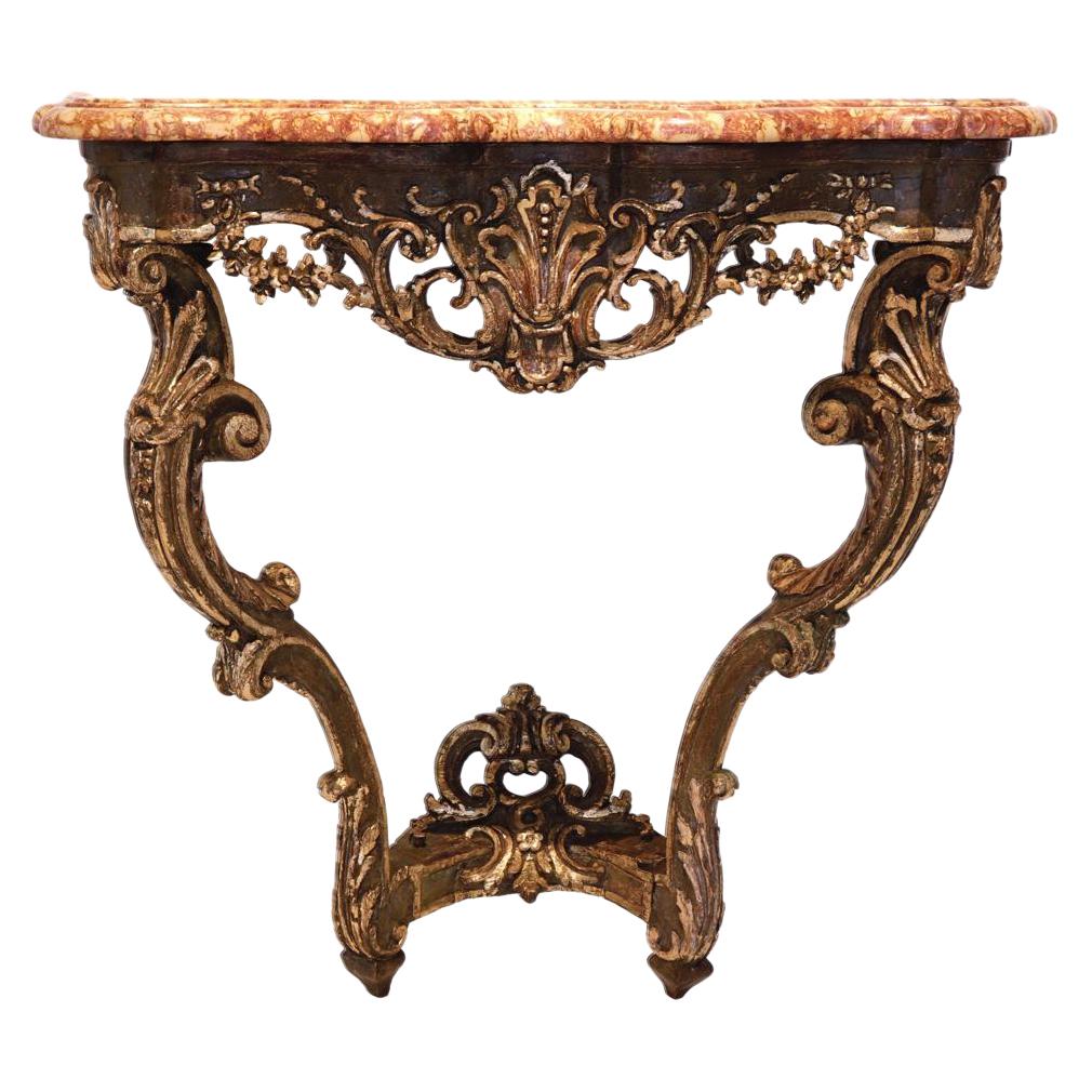 Louis XV Painted and Parcel Gilt Oak Marble Top Console For Sale