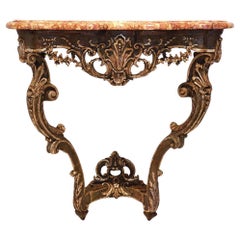 Antique Louis XV Painted and Parcel Gilt Oak Red Limestone Top Console