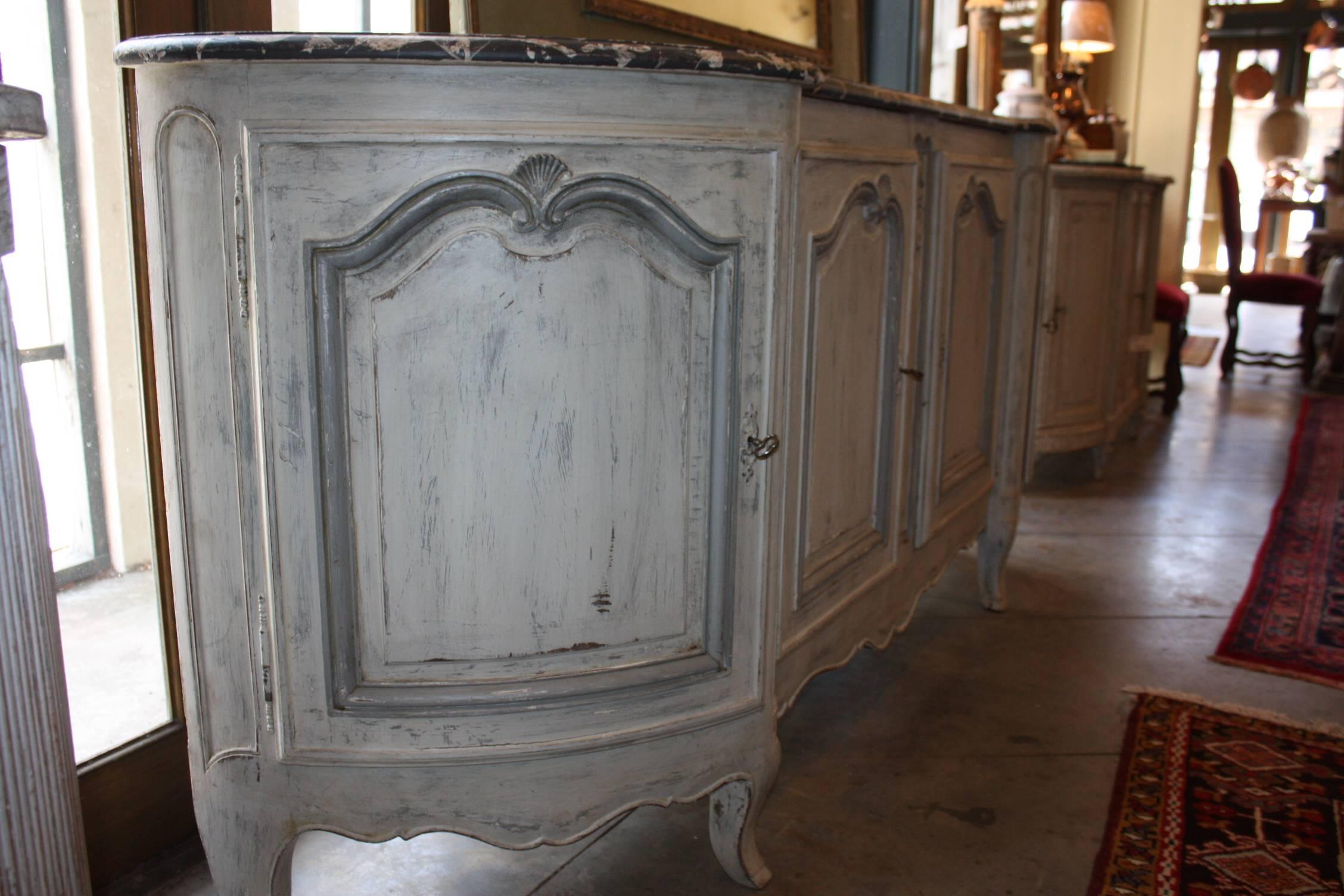 French Louis XV Painted Provinical Enfilade with Faux Painted Marble Top