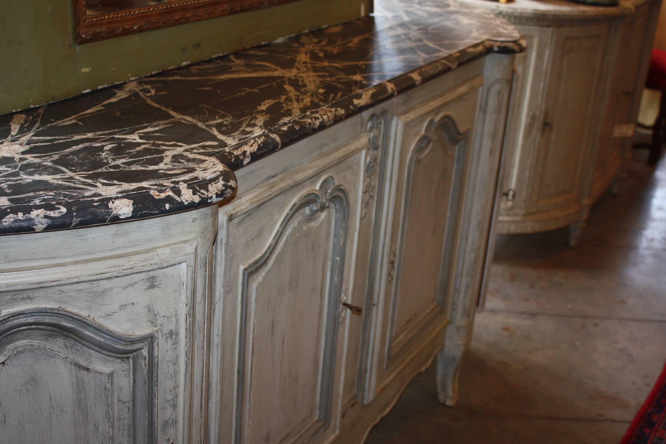 Louis XV Painted Provinical Enfilade with Faux Painted Marble Top In Good Condition In Fairhope, AL