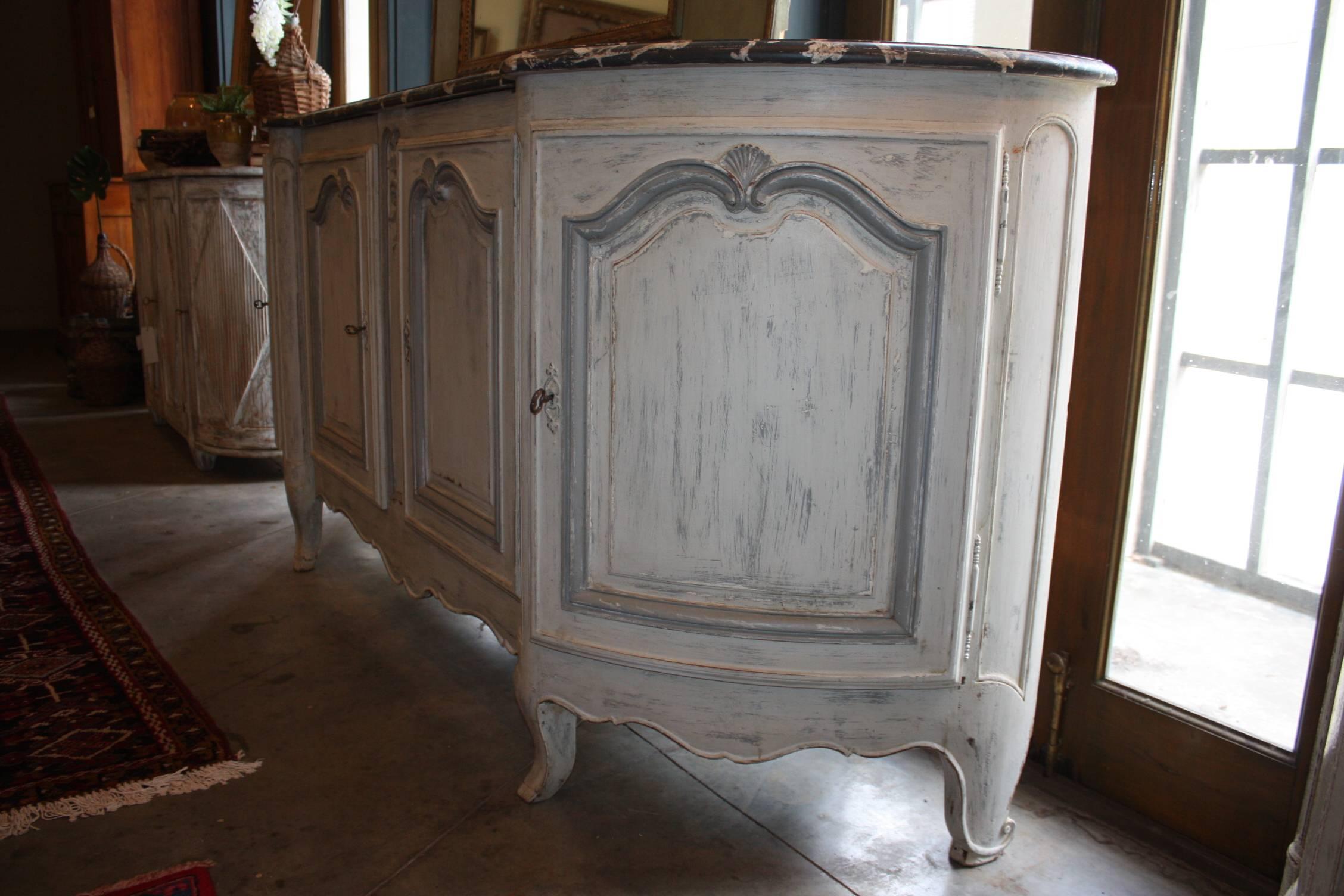 20th Century Louis XV Painted Provinical Enfilade with Faux Painted Marble Top