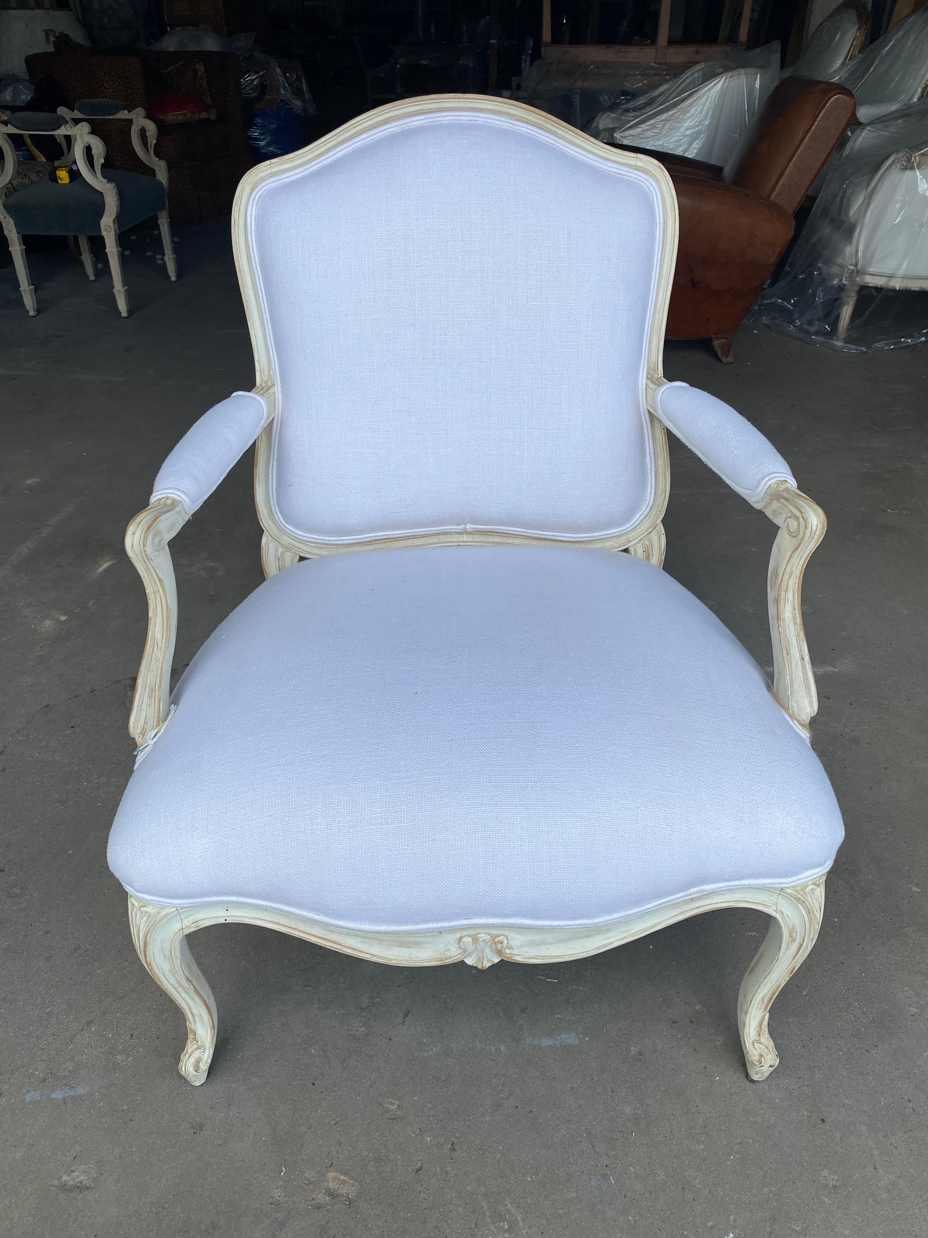 French Louis XV Pair of Chairs in Linen