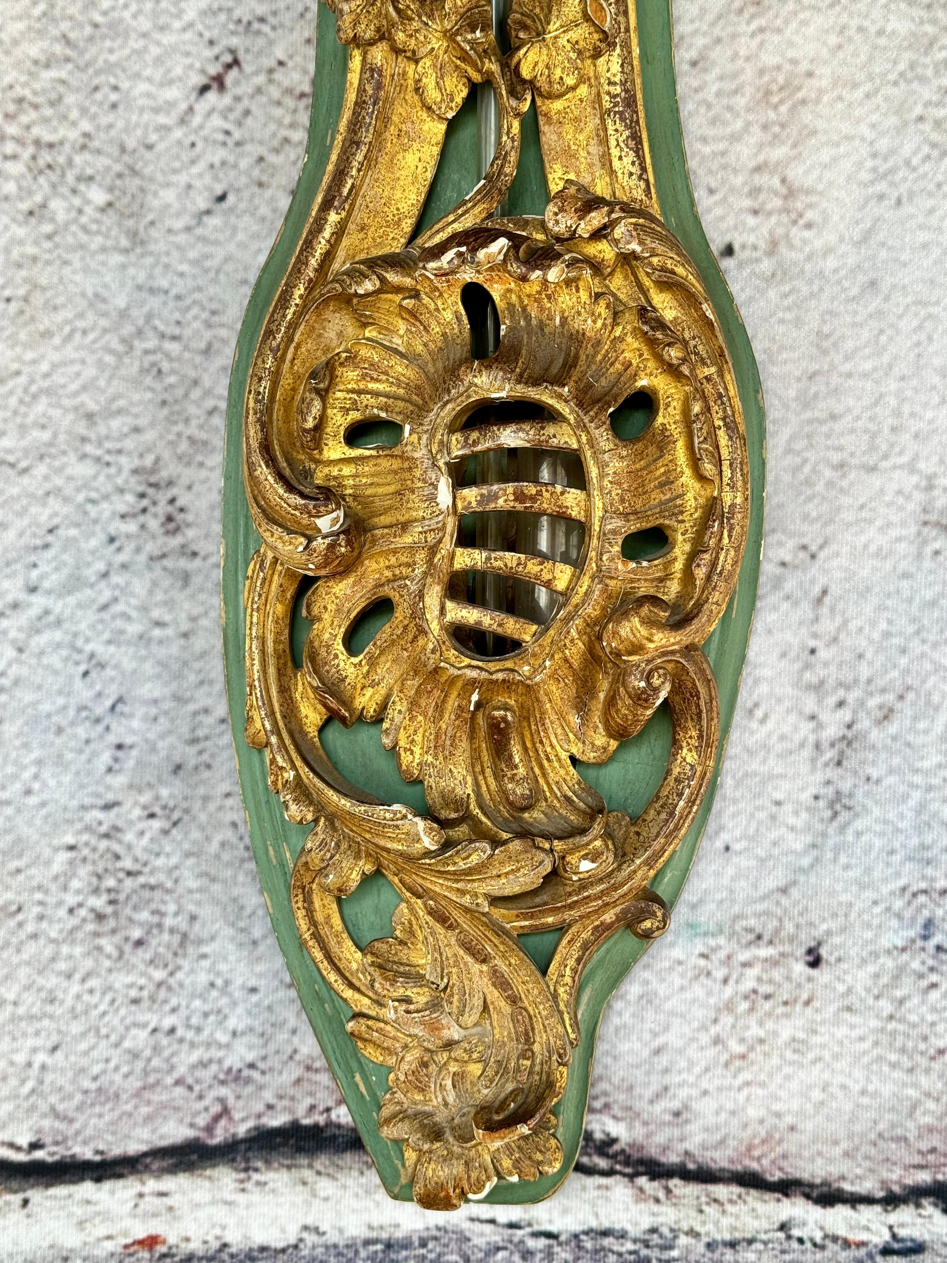 18th Century and Earlier Louis XV Parcel-Gilt And Painted Wood Barometer For Sale