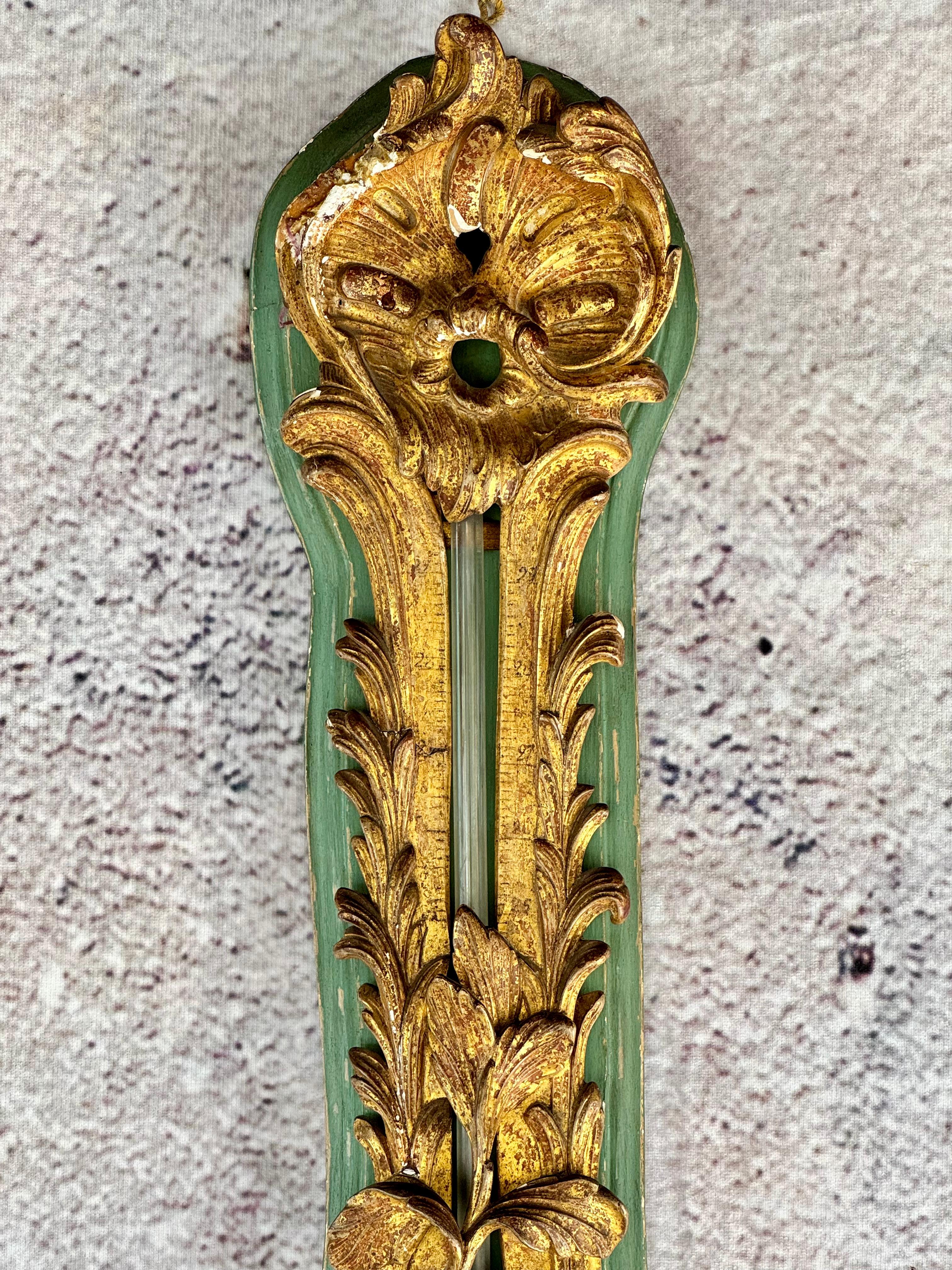Louis XV Parcel-Gilt And Painted Wood Barometer For Sale 1
