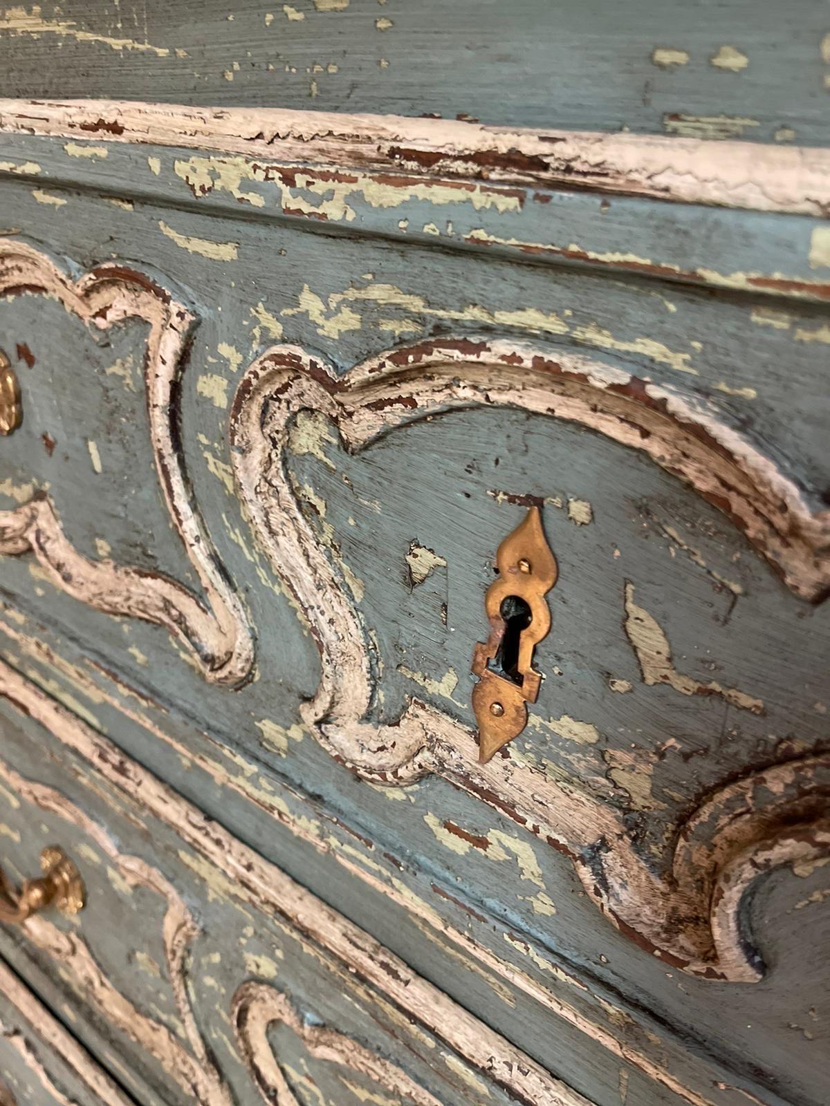 Hand-Painted Louis XV patinated chest of drawers dating from the 19th century  For Sale