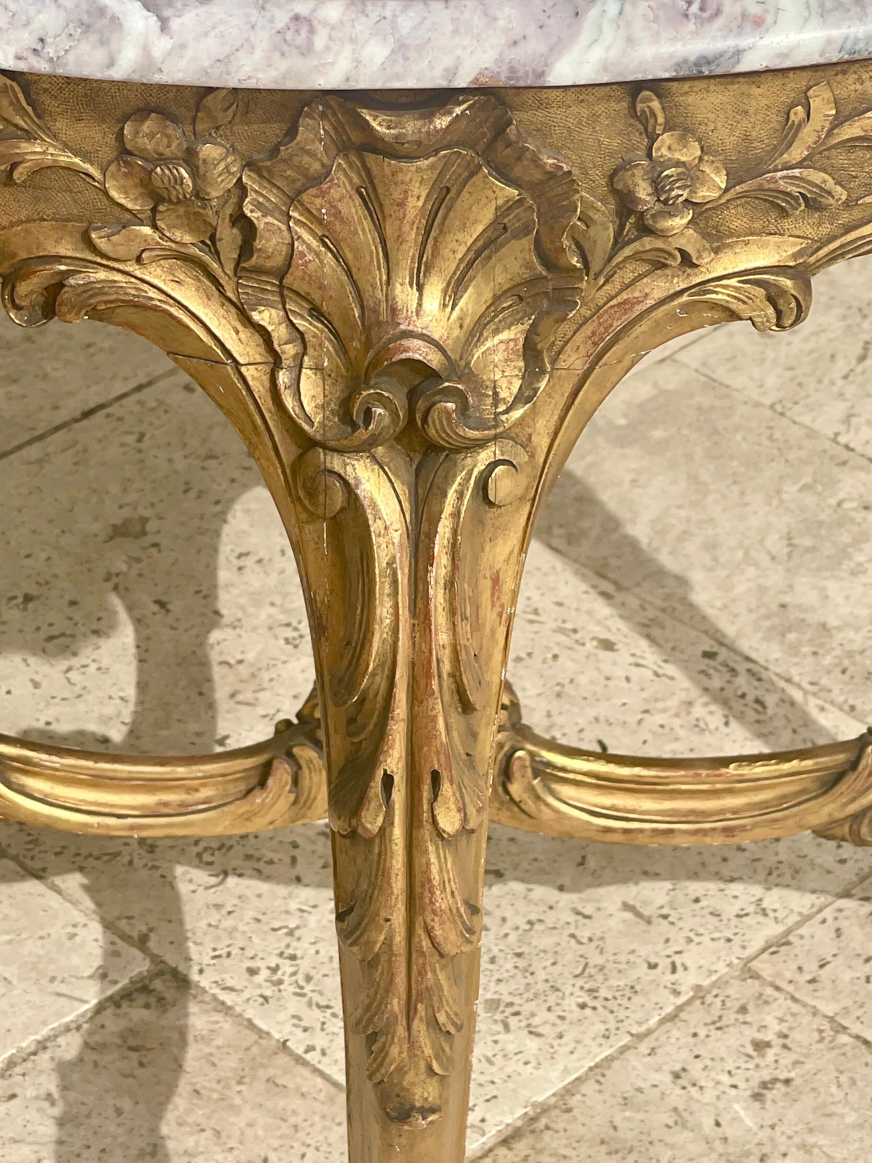 Louis XV Pedestal Table In Gilt Wood For Sale 4