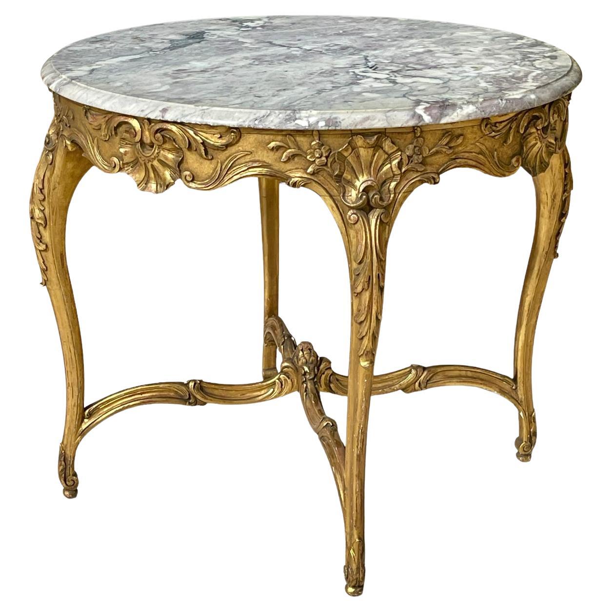 Louis XV Pedestal Table In Gilt Wood For Sale