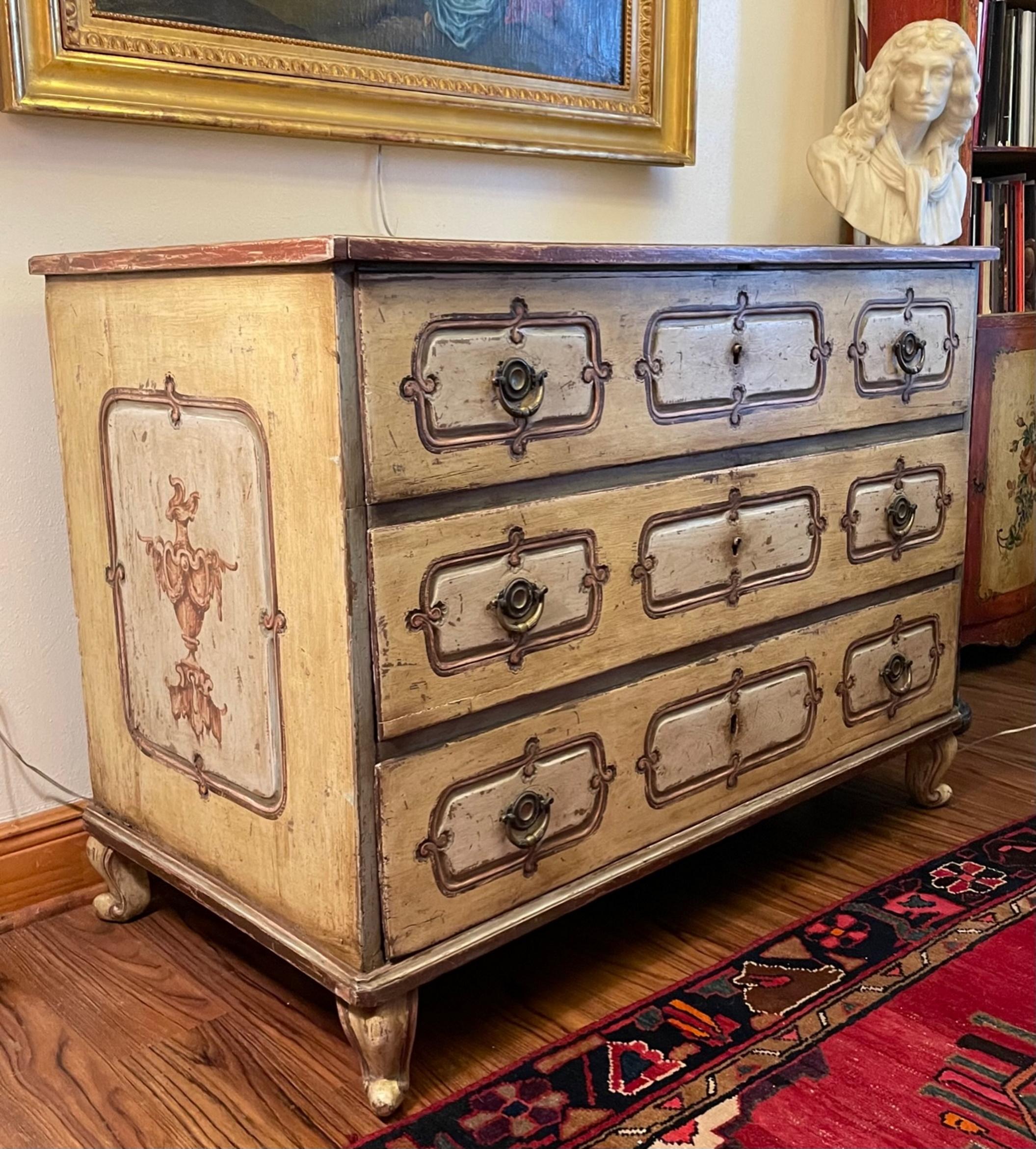 Hand-Painted Louis XV Period 1780’s Commode, Original Painted Finish For Sale