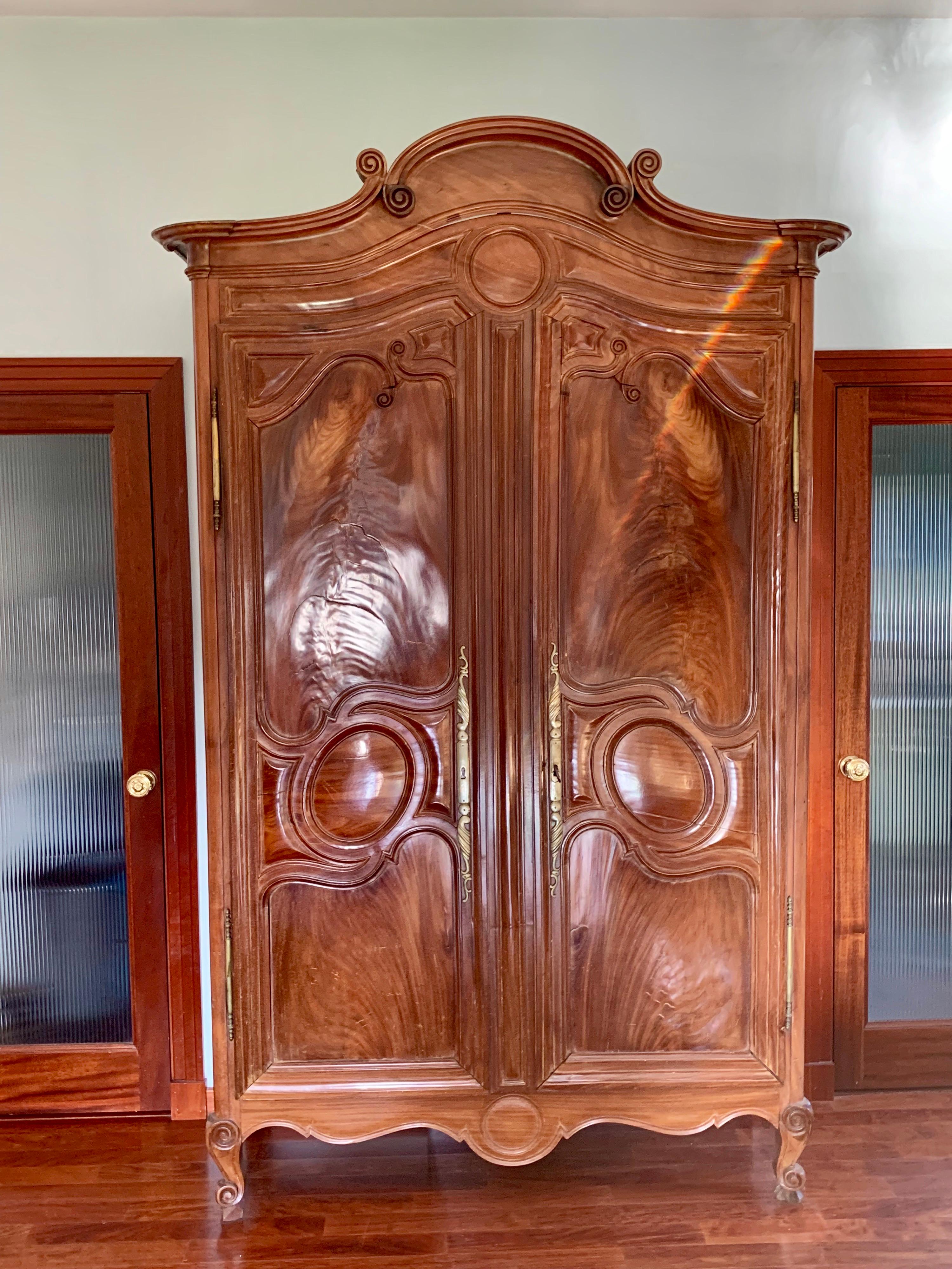 Hand-Carved Solid Mahogany Armoire For Sale