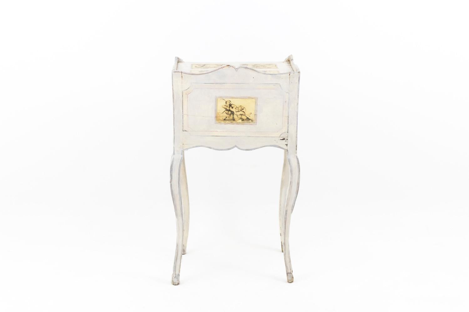 European Louis XV Period Bedside Table in White Lacquered Wood, 18th Century