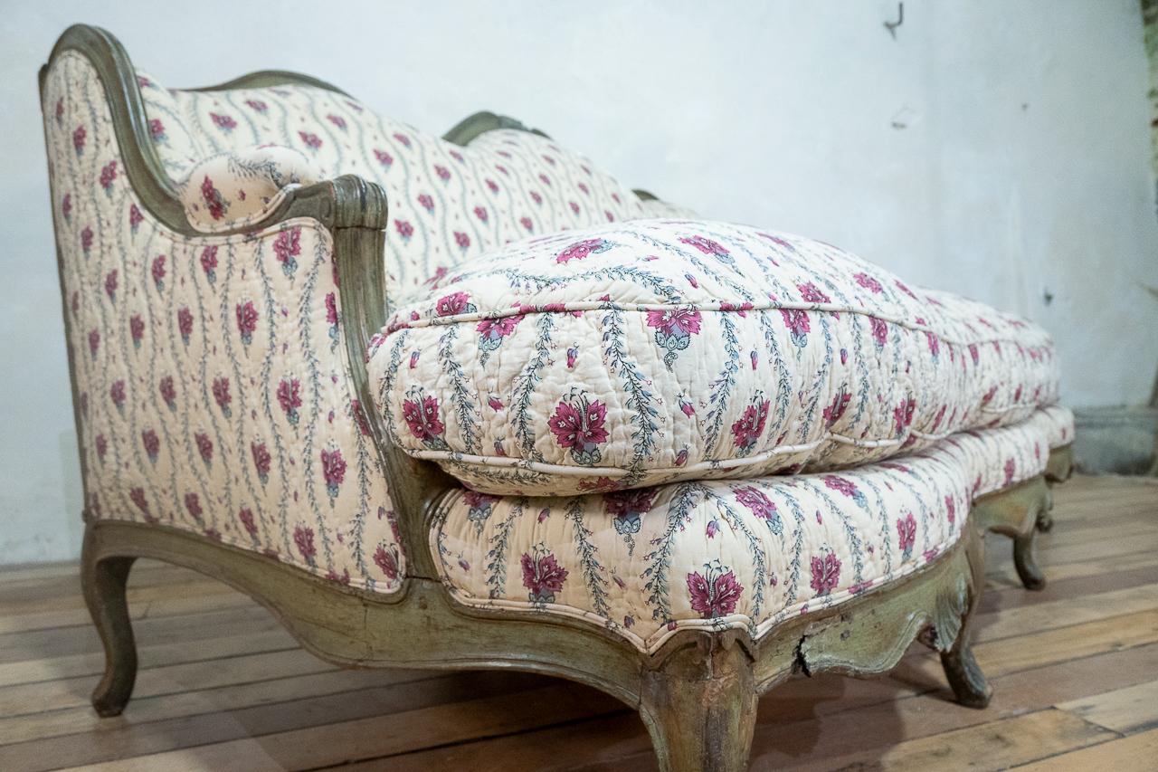 Painted Louis XV period Canapé à Oreilles Serpentine Shaped Sofa, Settee Upholstered For Sale