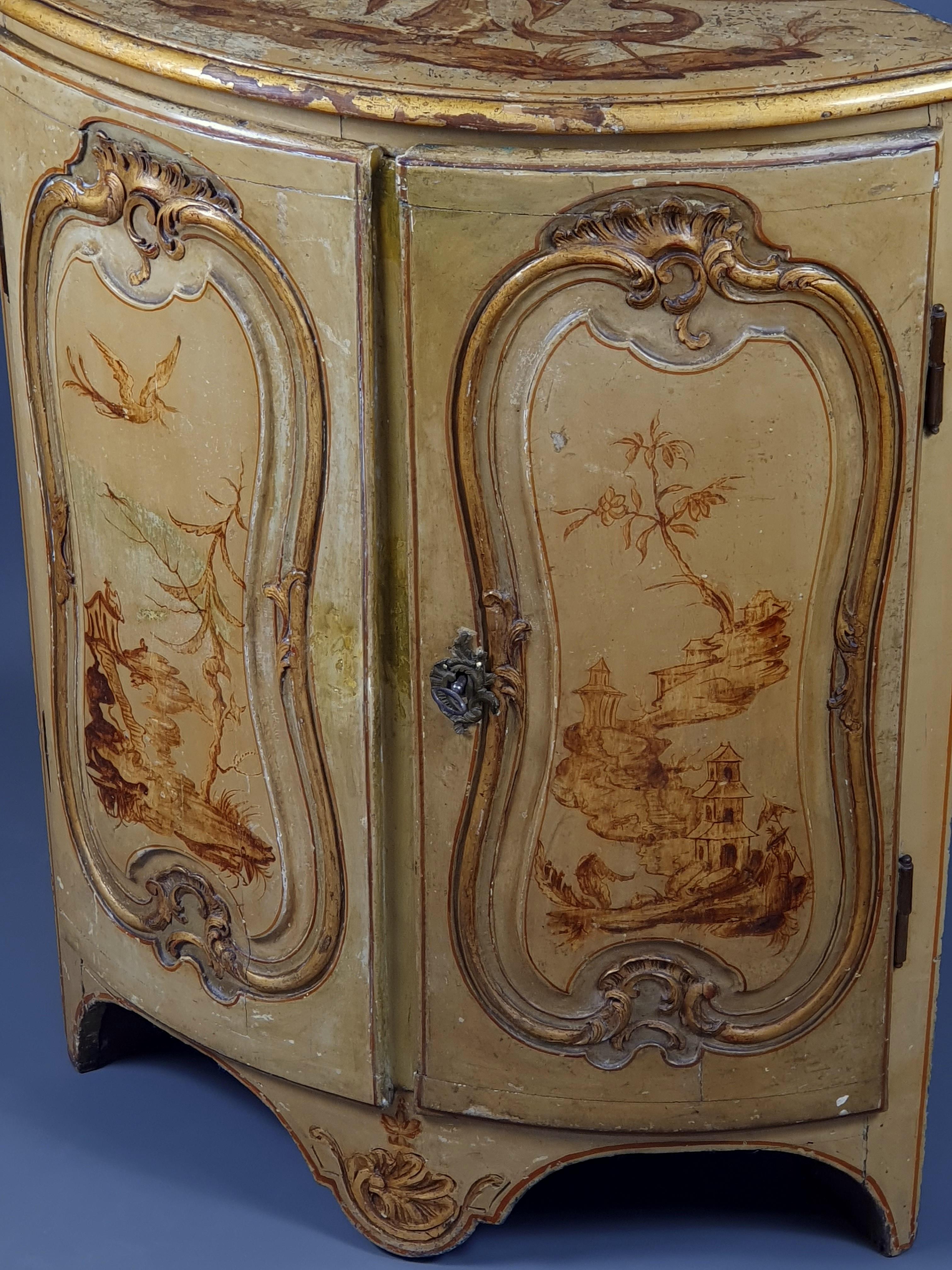 Lacquered Louis XV Period Corner Cupboard In Chinese Lacquer For Sale
