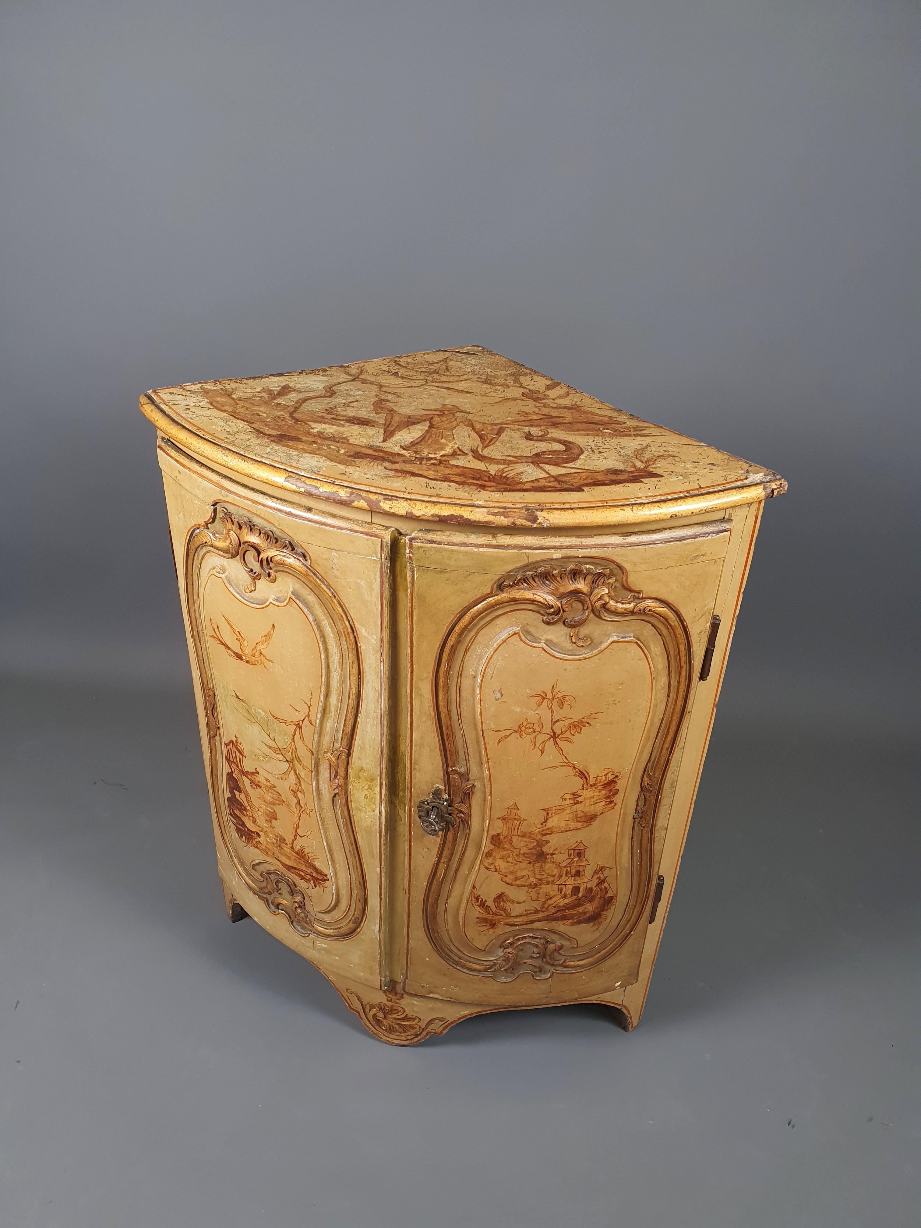 Wood Louis XV Period Corner Cupboard In Chinese Lacquer For Sale