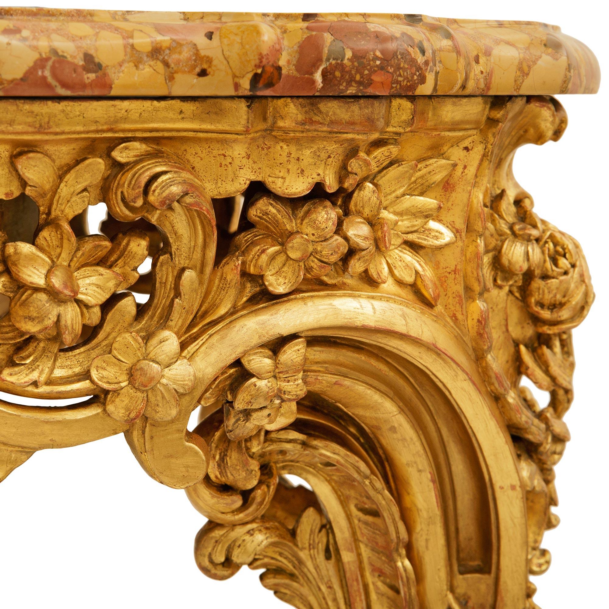 18th Century and Earlier Louis XV Period Giltwood and Breche D’Alep marble console For Sale