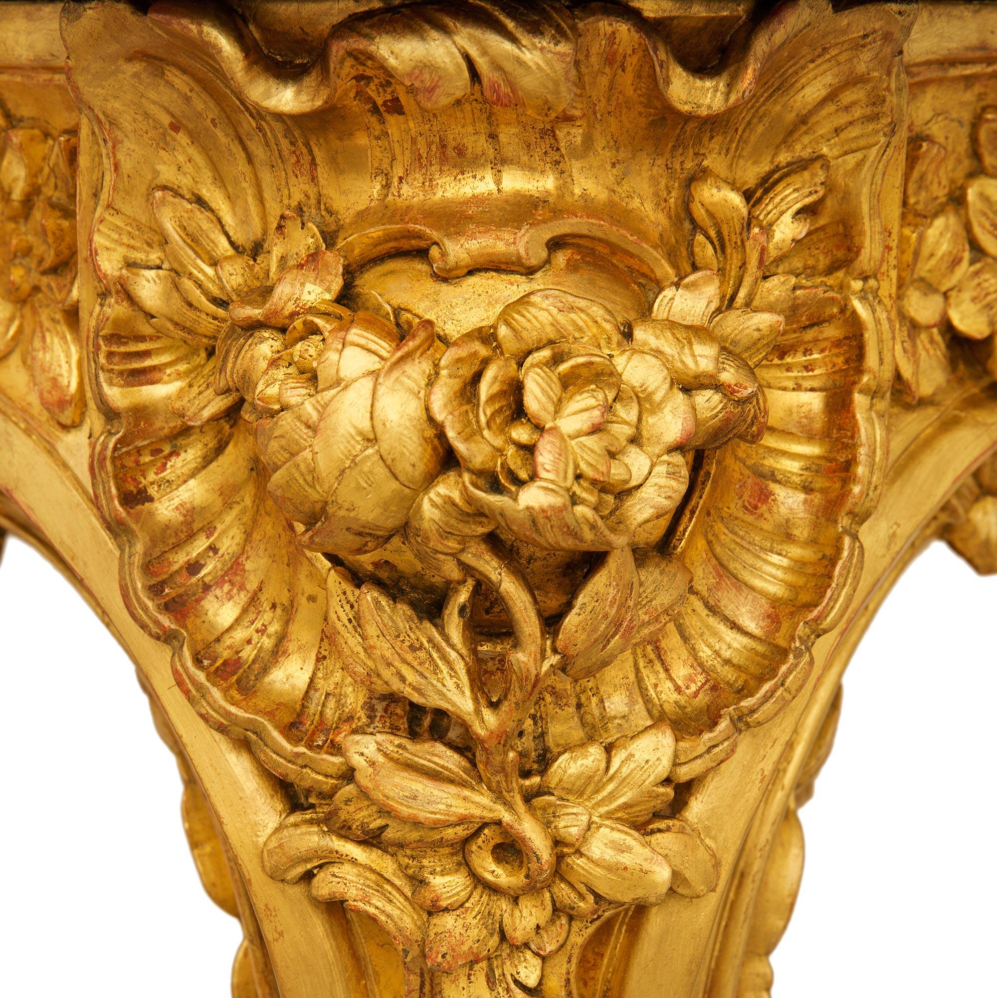 Marble Louis XV Period Giltwood and Breche D’Alep marble console For Sale