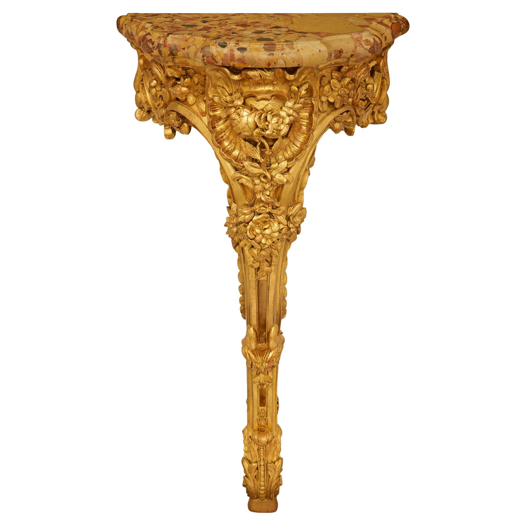 Louis XV Period Giltwood and Breche D’Alep marble console For Sale