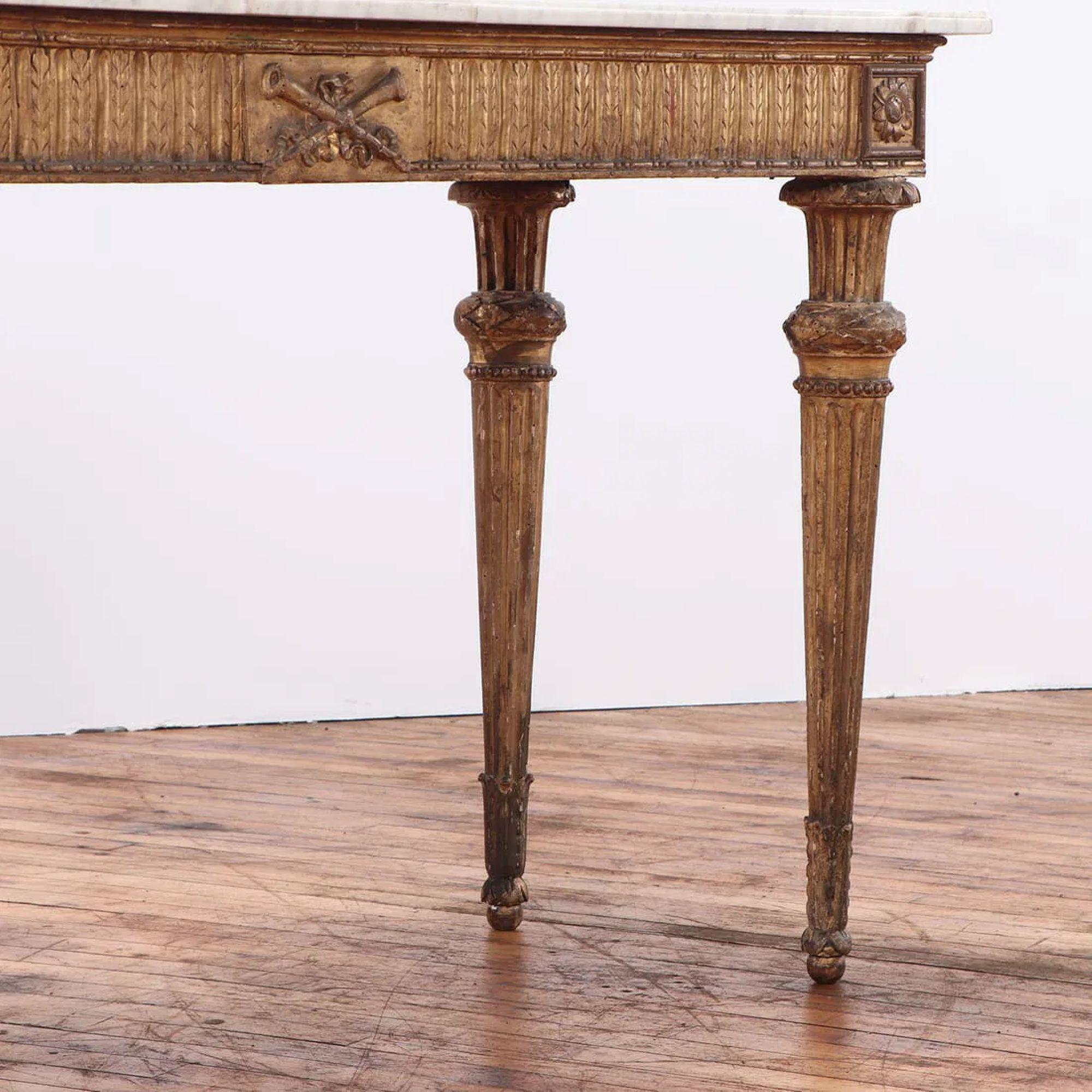 French Louis XV Marble Top Giltwood Console Table (18thC) For Sale