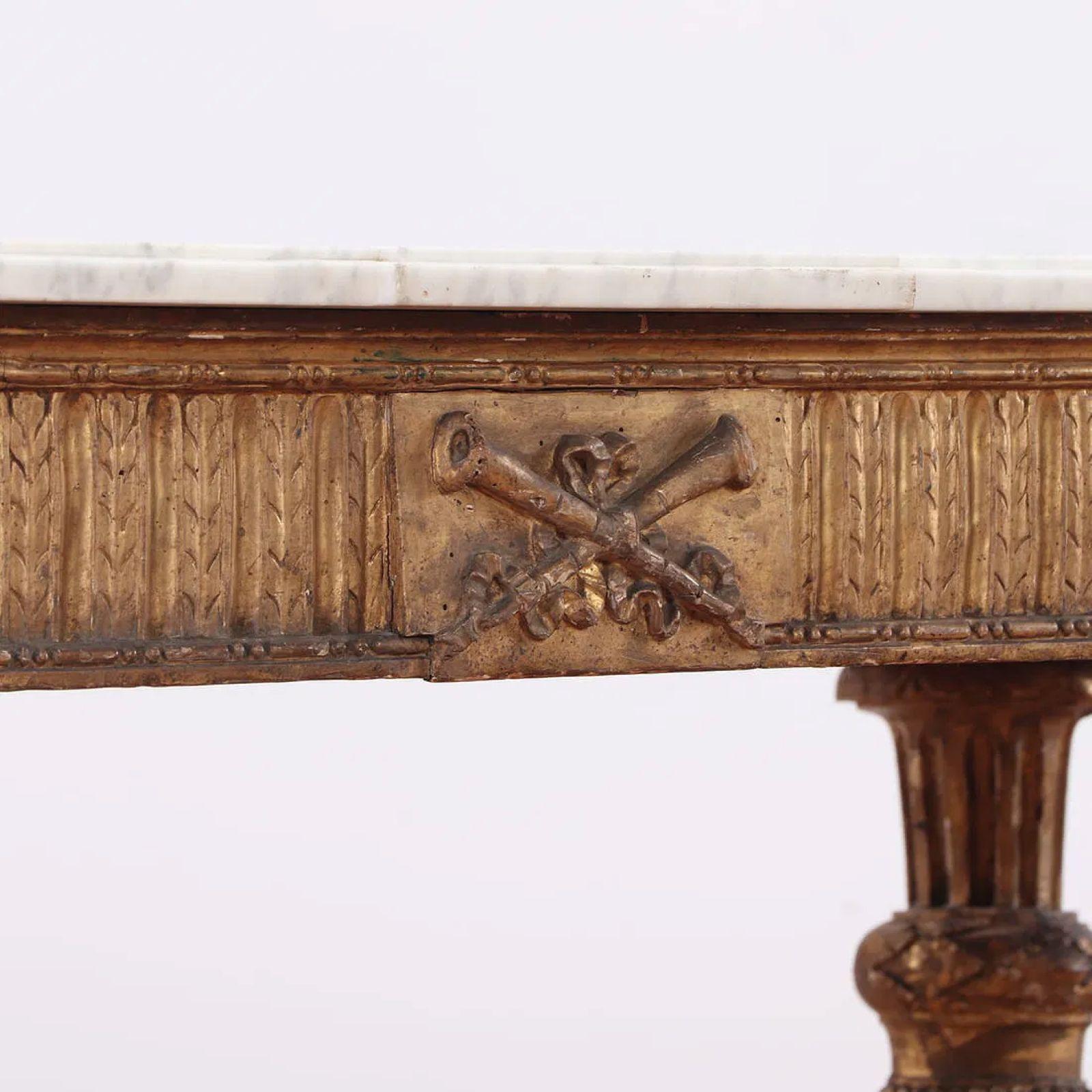 Hand-Carved Louis XV Marble Top Giltwood Console Table (18thC) For Sale