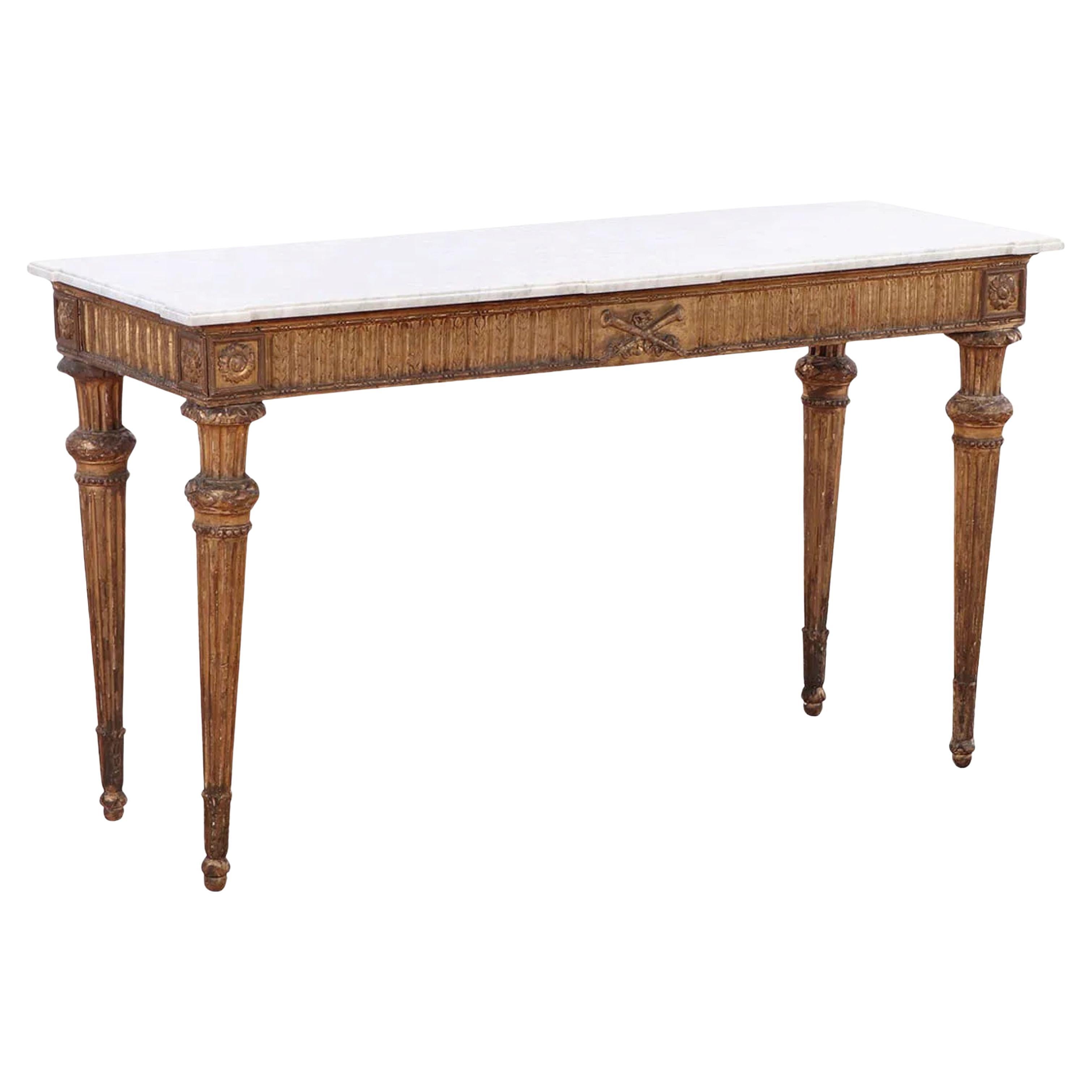 Louis XV Period Marble Top Giltwood Console Table (18thC)