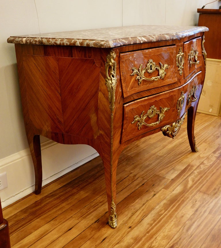 Louis XV Period Marquetry Stamped Commode with Rouge Royale Marble Top For  Sale at 1stDibs