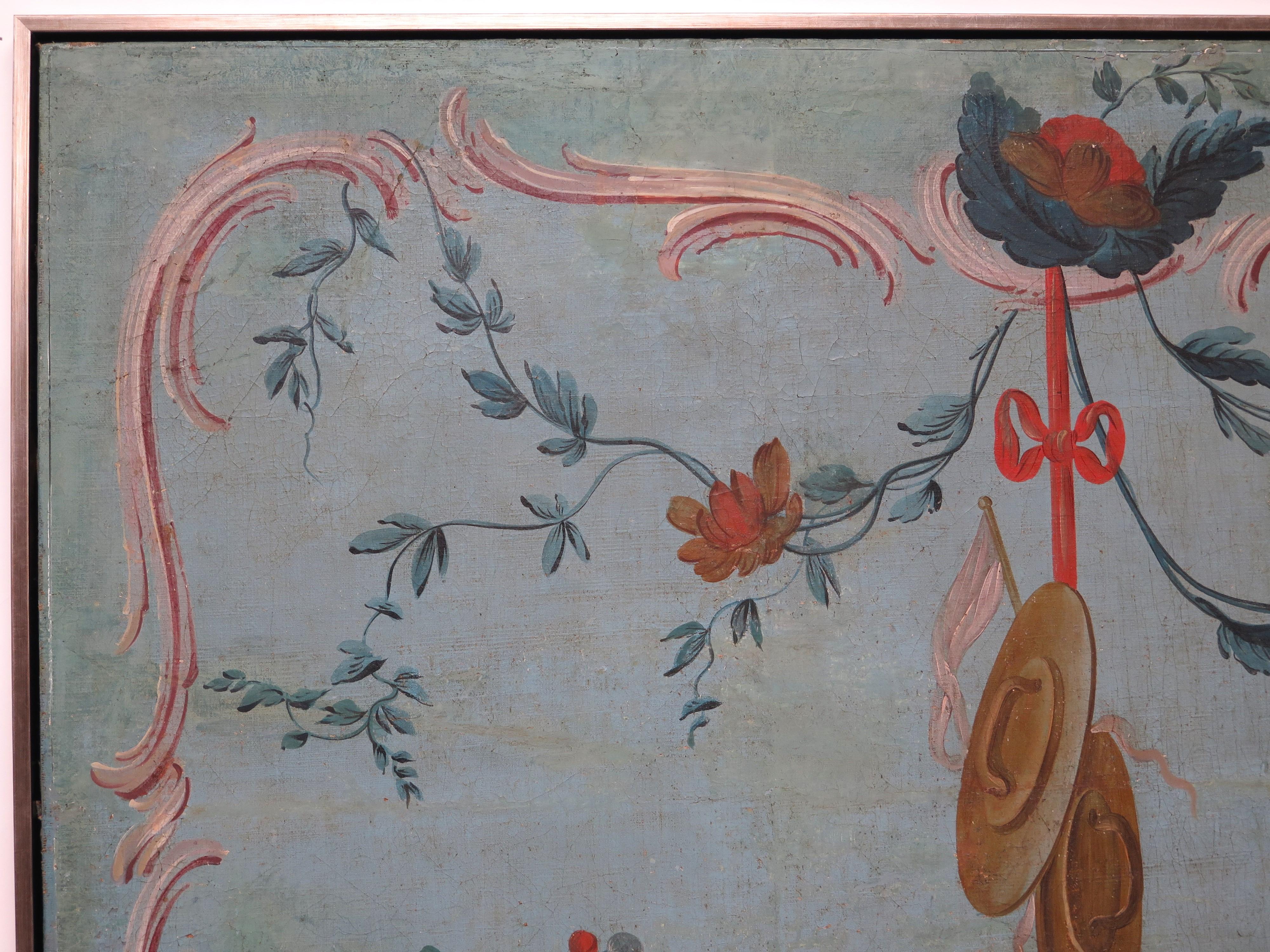 Hand-Painted Louis XV-Period Painted Canvas Chinoiserie Panel Framed For Sale