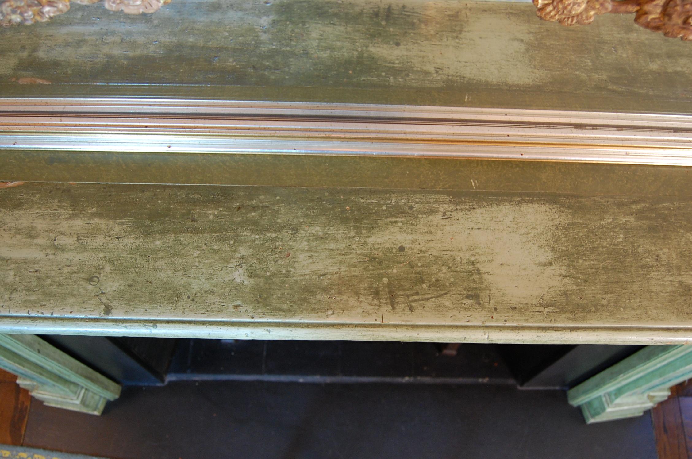 18th Century Louis XV Period Painted Mantel in Original Green Paint and Gold Leaf Mid-18th C. For Sale