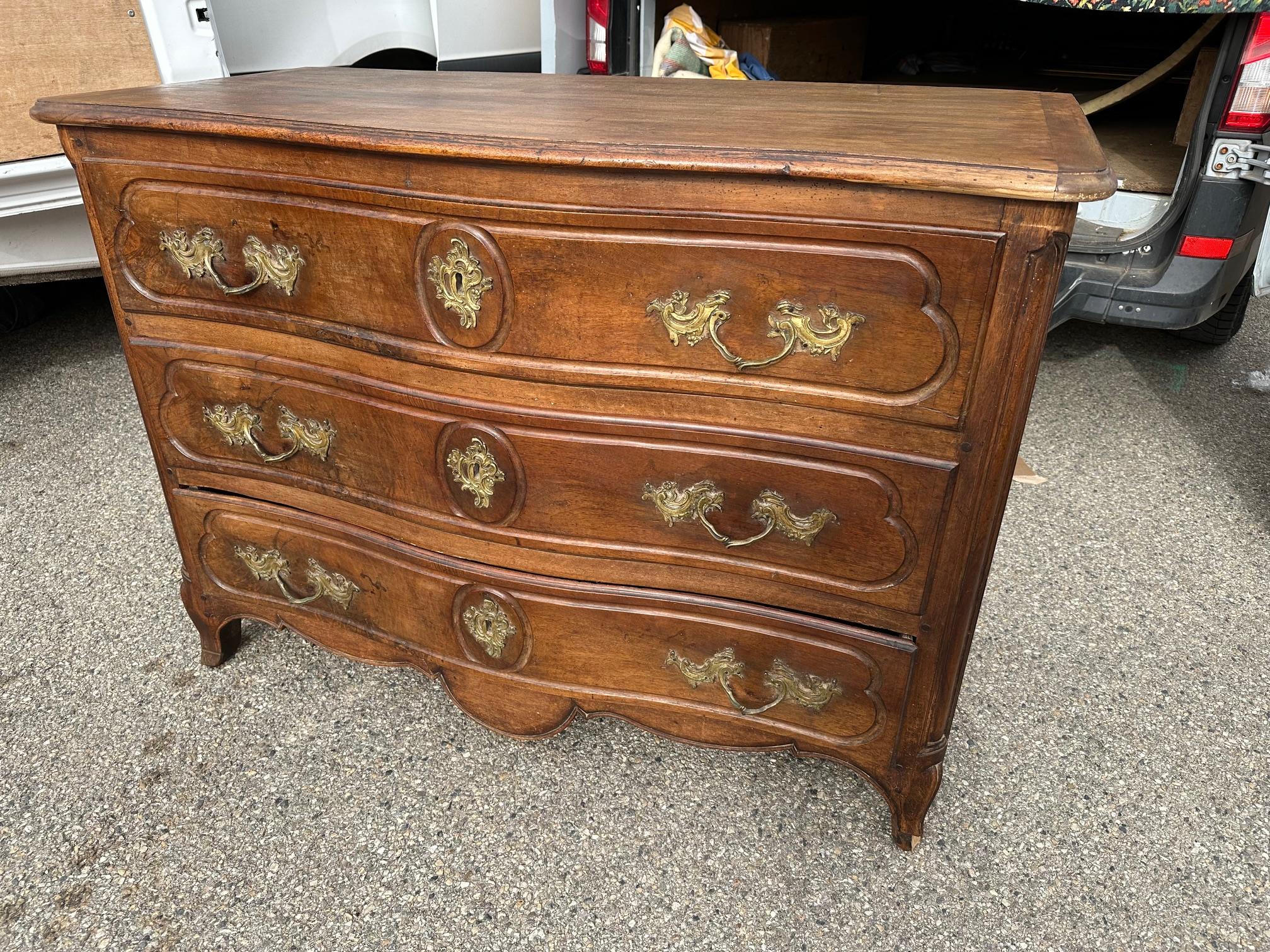 French Louis XV Period Walnut and Bronze Commode For Sale