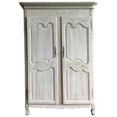 Antique Louis XV Pine Armoire, Whitewashed, circa 1780