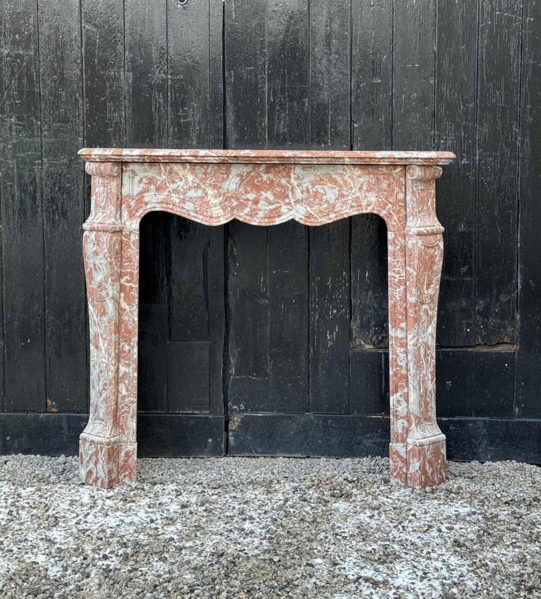 French Louis XV Pompadour Style Fireplace In Red Rance Marble Circa 1880 For Sale