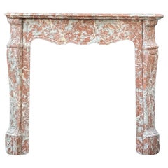 Antique Louis XV Pompadour Style Fireplace In Red Rance Marble Circa 1880