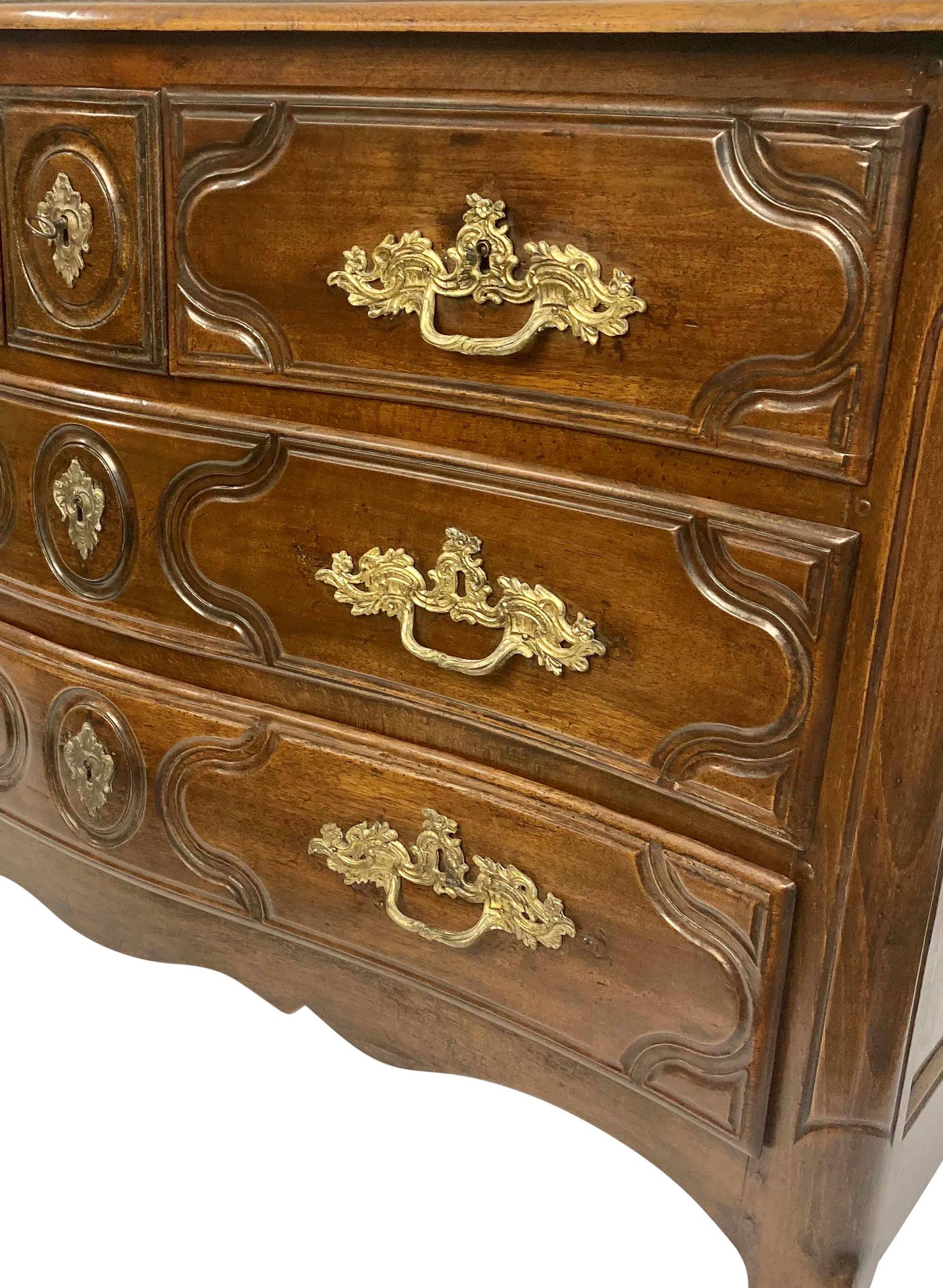 Bronze Louis XV Provincial Commode In Walnut For Sale