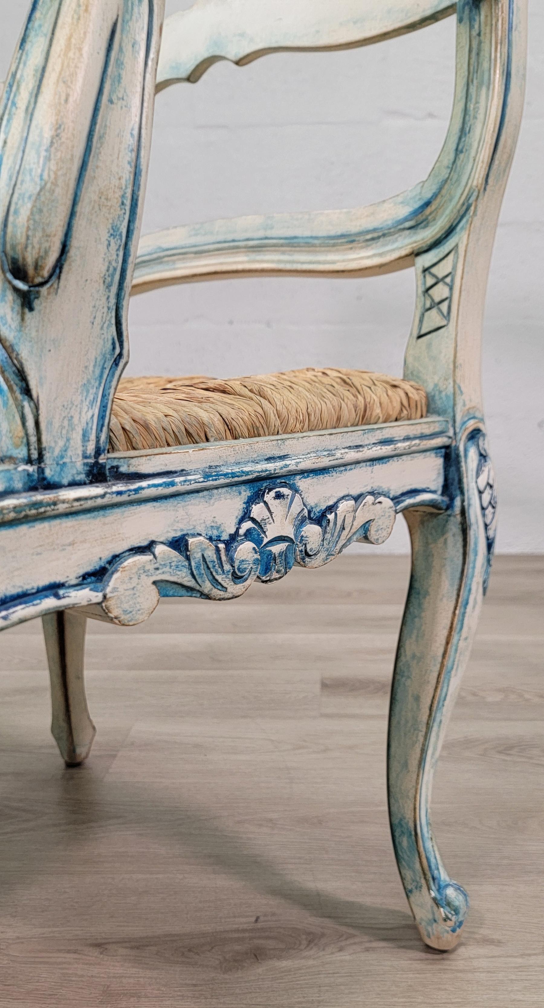 Louis XV Provincial French Style Painted Dining Chairs - Set of 4 In Good Condition For Sale In Miami, FL