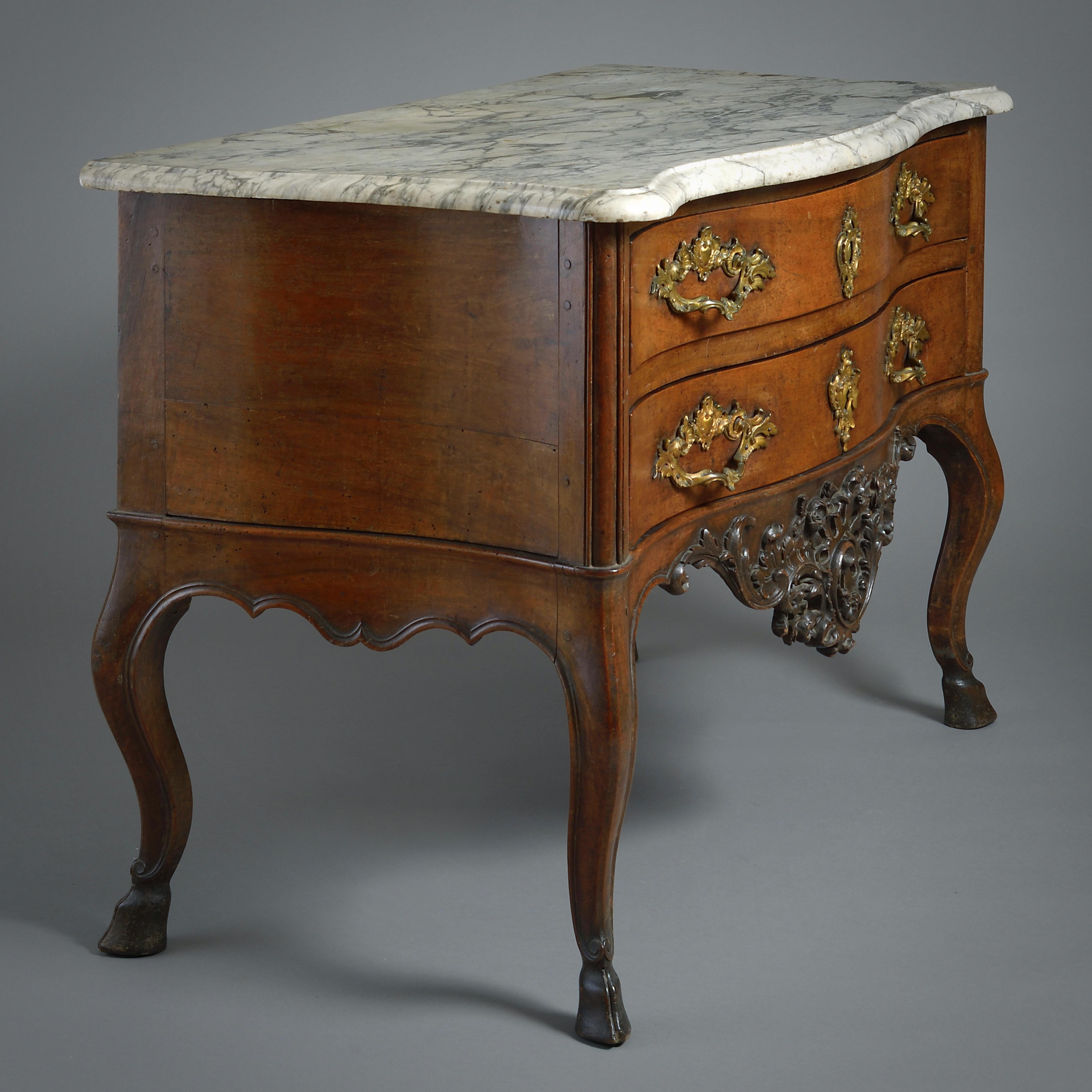 18th Century and Earlier Louis XV Provincial Ormolu-Mounted Walnut Commode For Sale