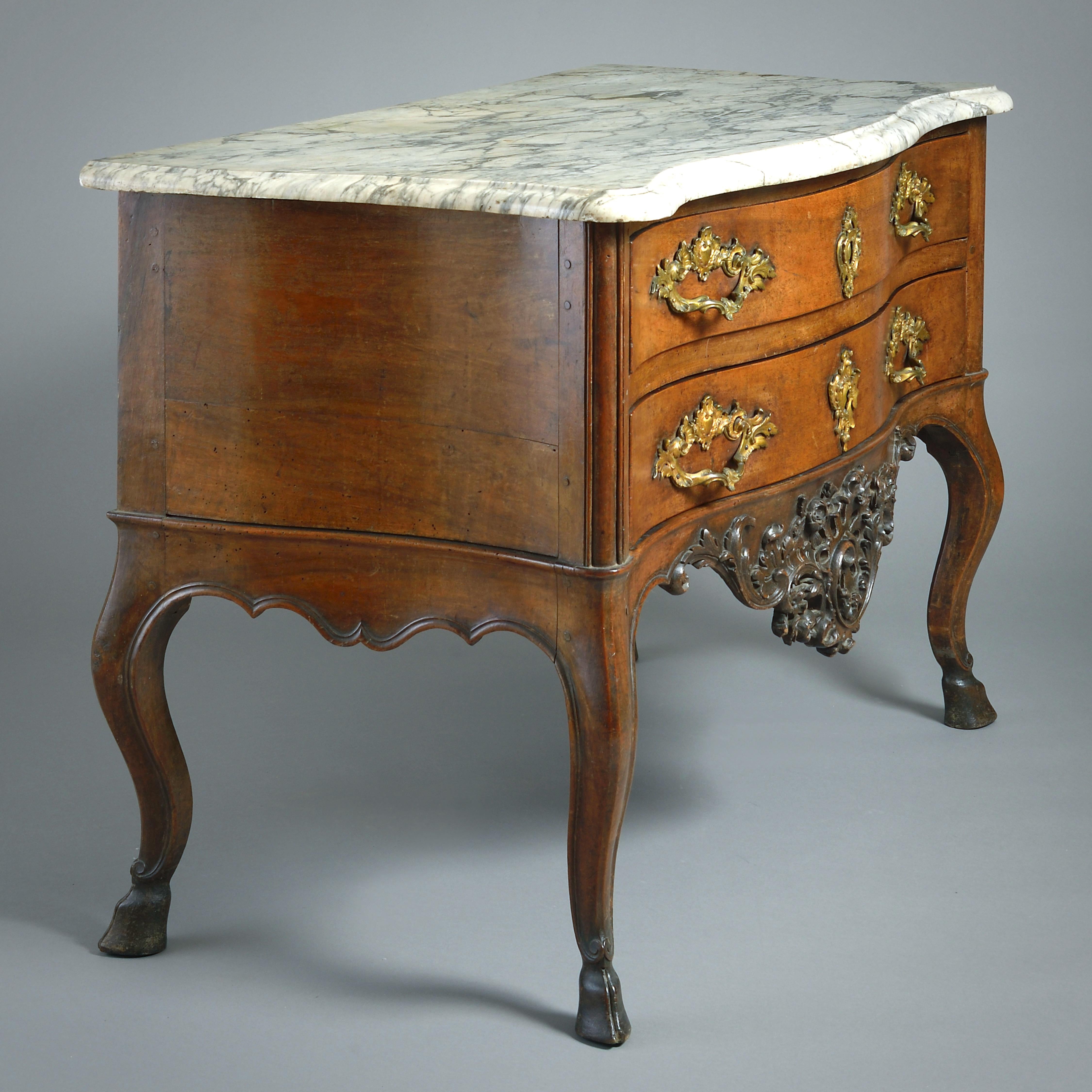 18th Century and Earlier Louis XV Provincial Ormolu-Mounted Walnut Commode For Sale
