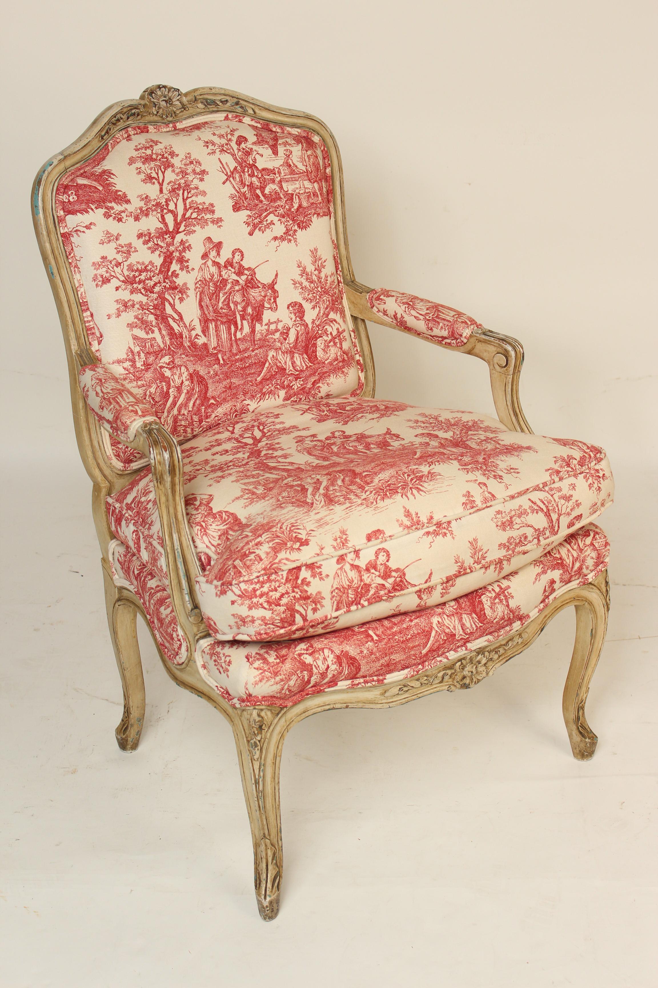 European Louis XV Provincial Style Painted Armchair