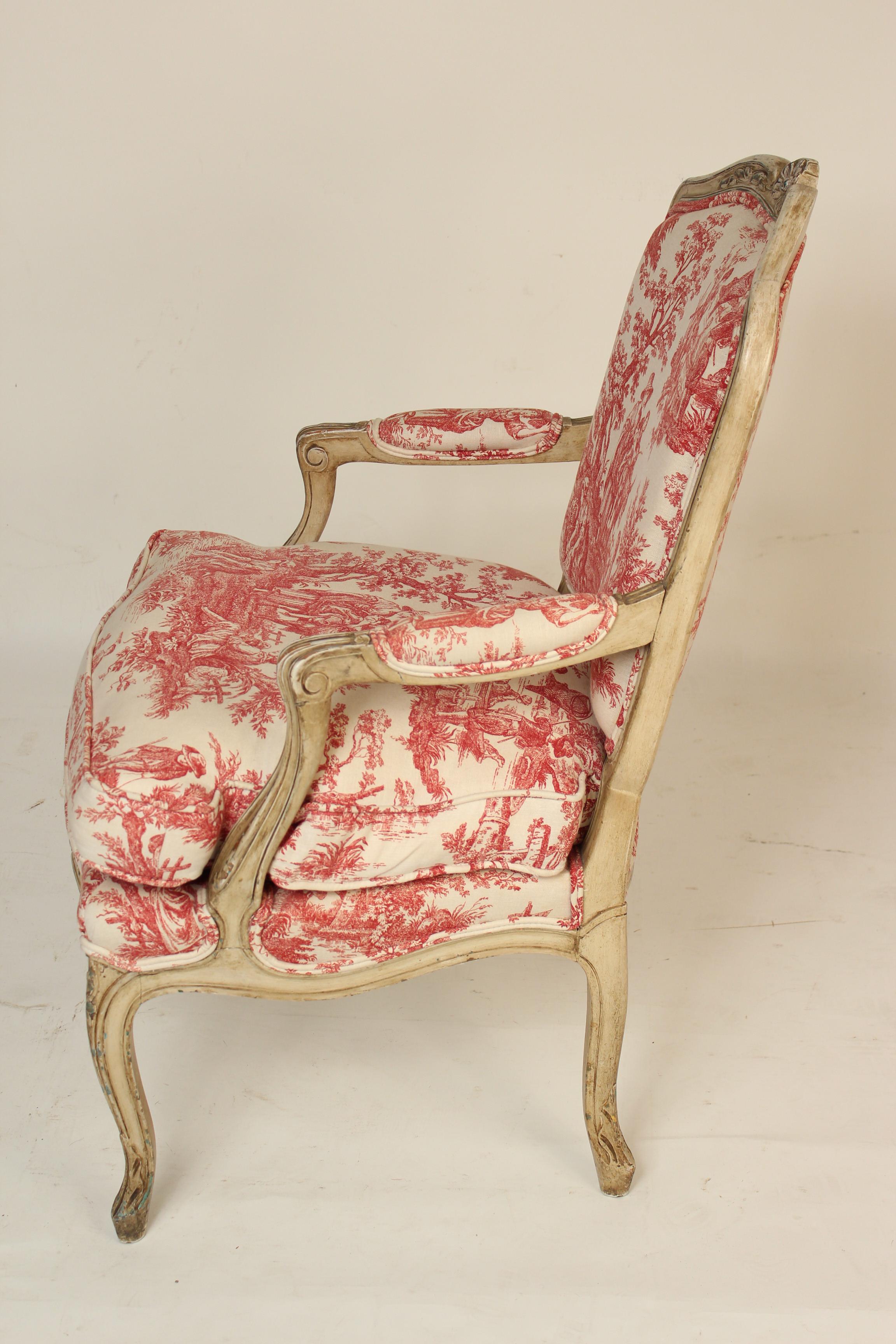 Louis XV Provincial Style Painted Armchair In Good Condition In Laguna Beach, CA