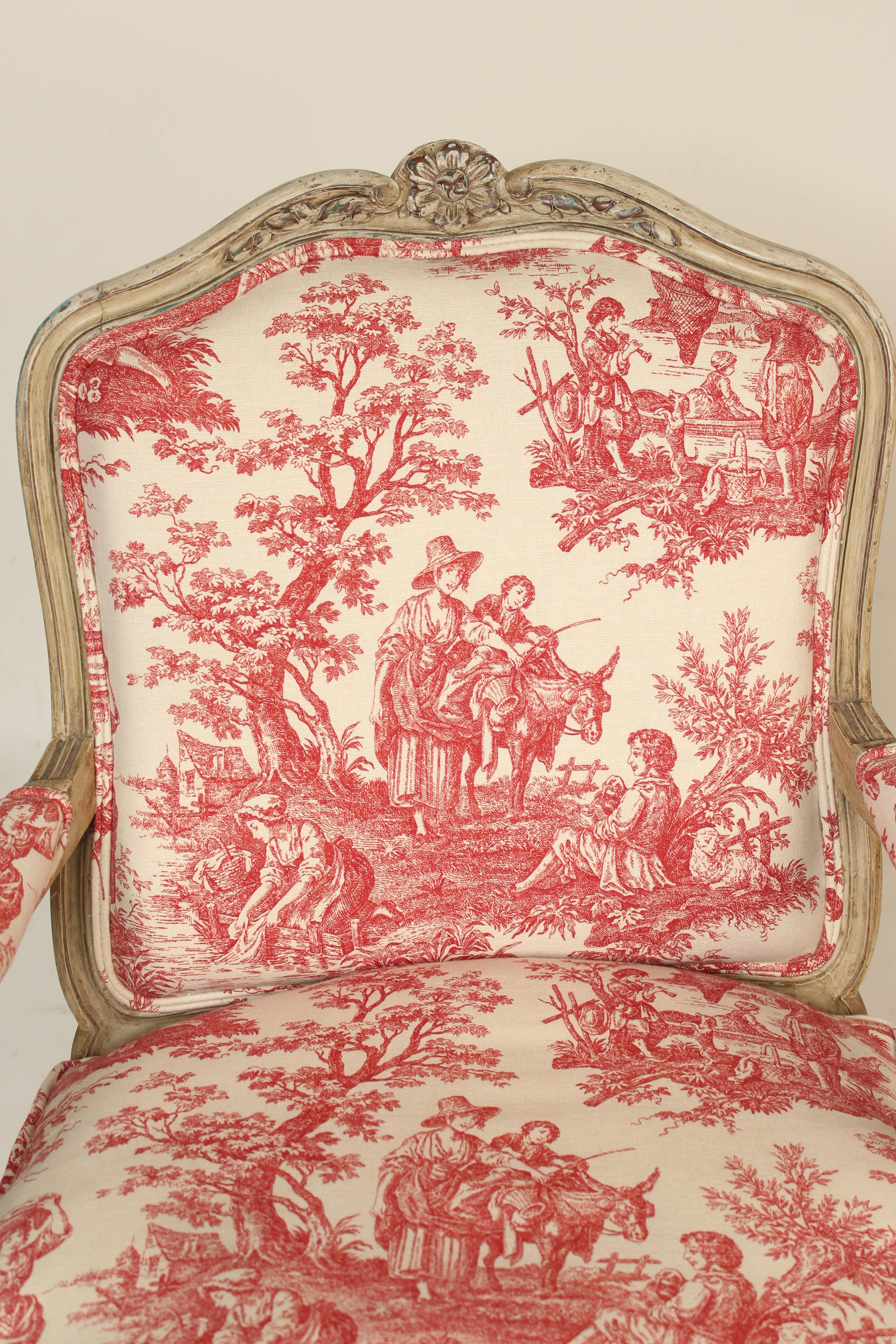 Wood Louis XV Provincial Style Painted Armchair
