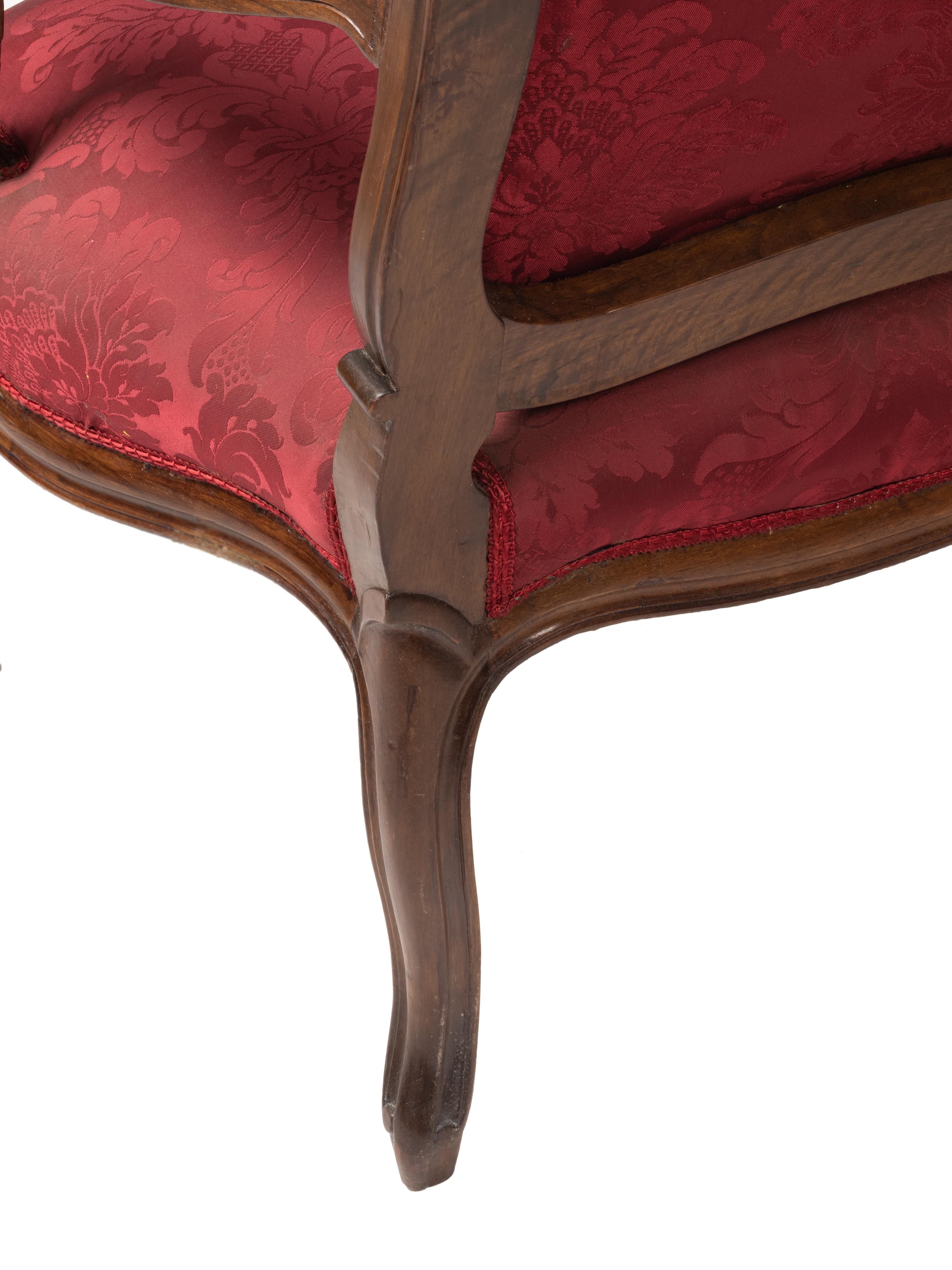 Fauteuil Louis XV rouge À La Reine, 19e siècle en vente 4