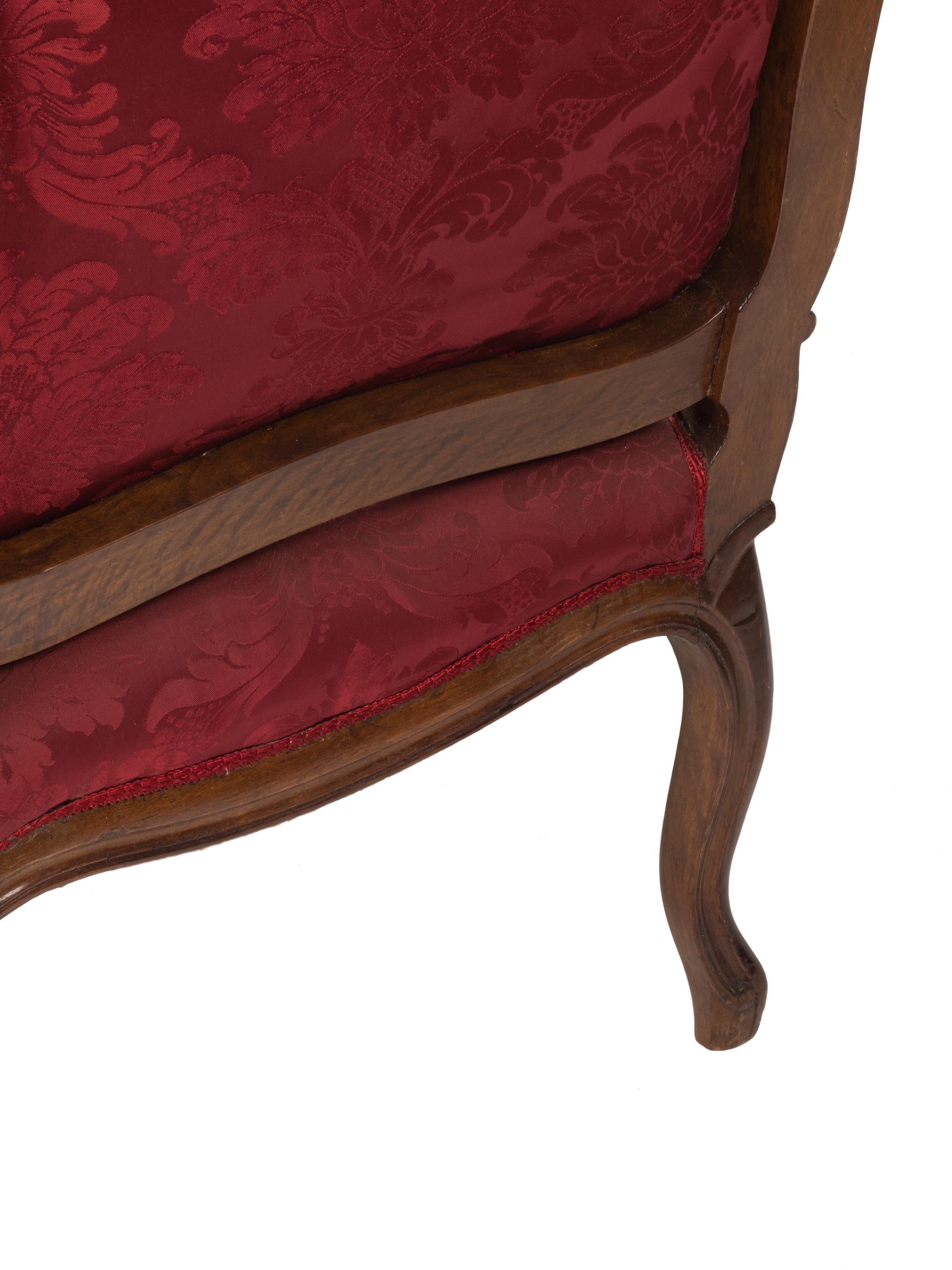 Fauteuil Louis XV rouge À La Reine, 19e siècle en vente 5