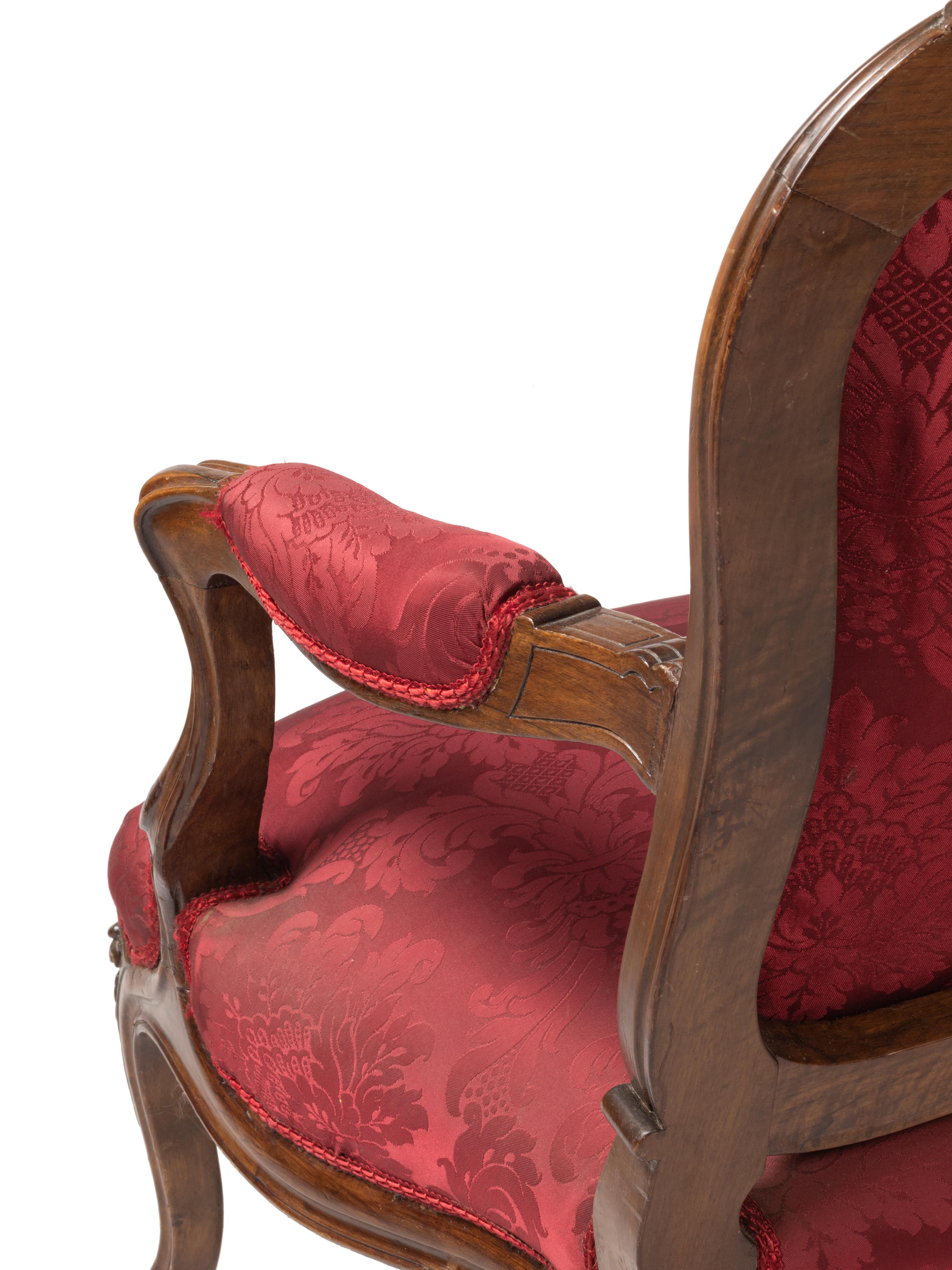 Fauteuil Louis XV rouge À La Reine, 19e siècle en vente 6