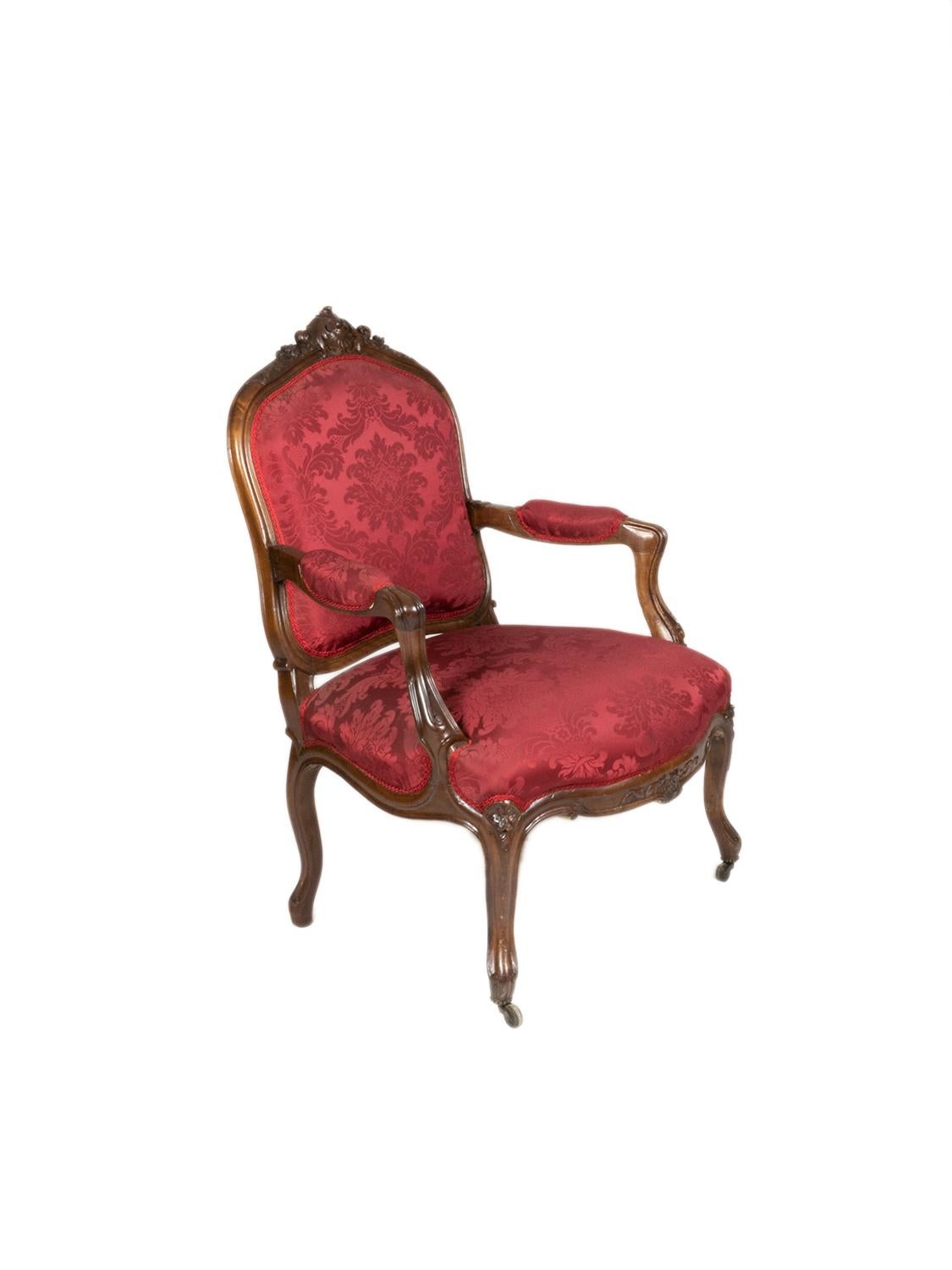 French Louis XV Red À La Reine Armchair, 19th Century For Sale