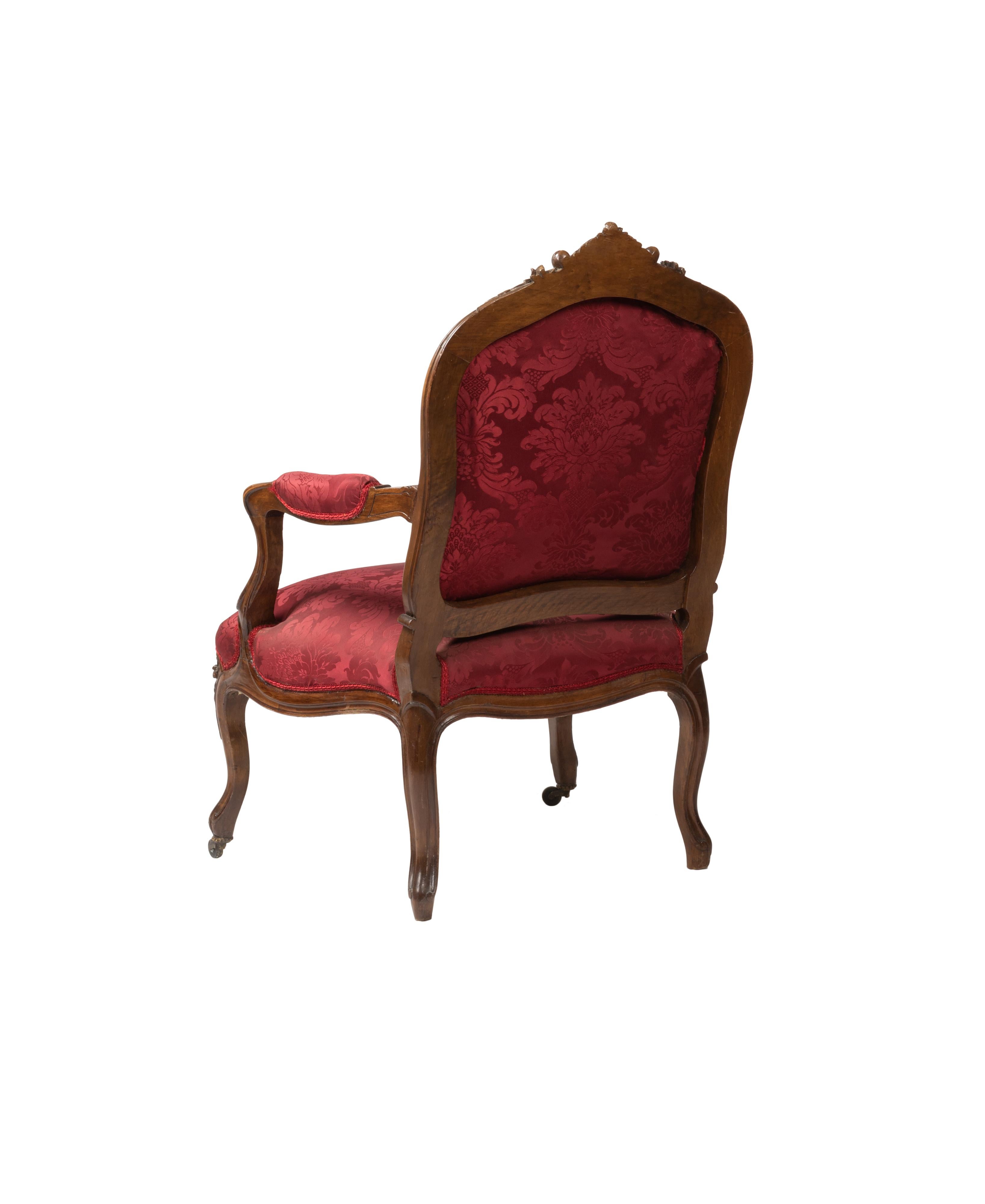 Sillón Luis XV Rojo À La Reine, Siglo XIX Francés en venta