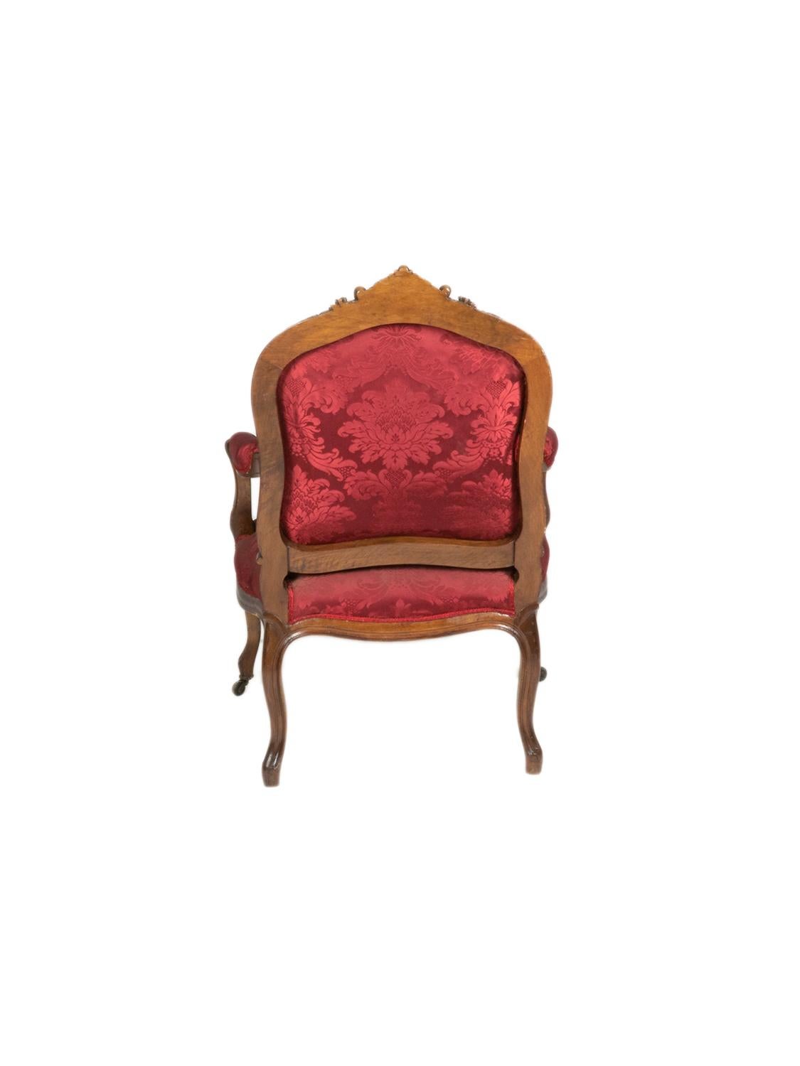 Louis XV Red À La Reine Armchair, 19th Century For Sale 1